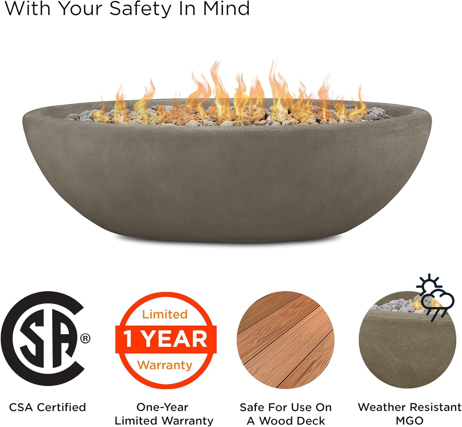 Real Flame Riverside 58 in Oval Concrete Propane Fire Pit (Glacier Gray, 58 in) atob0