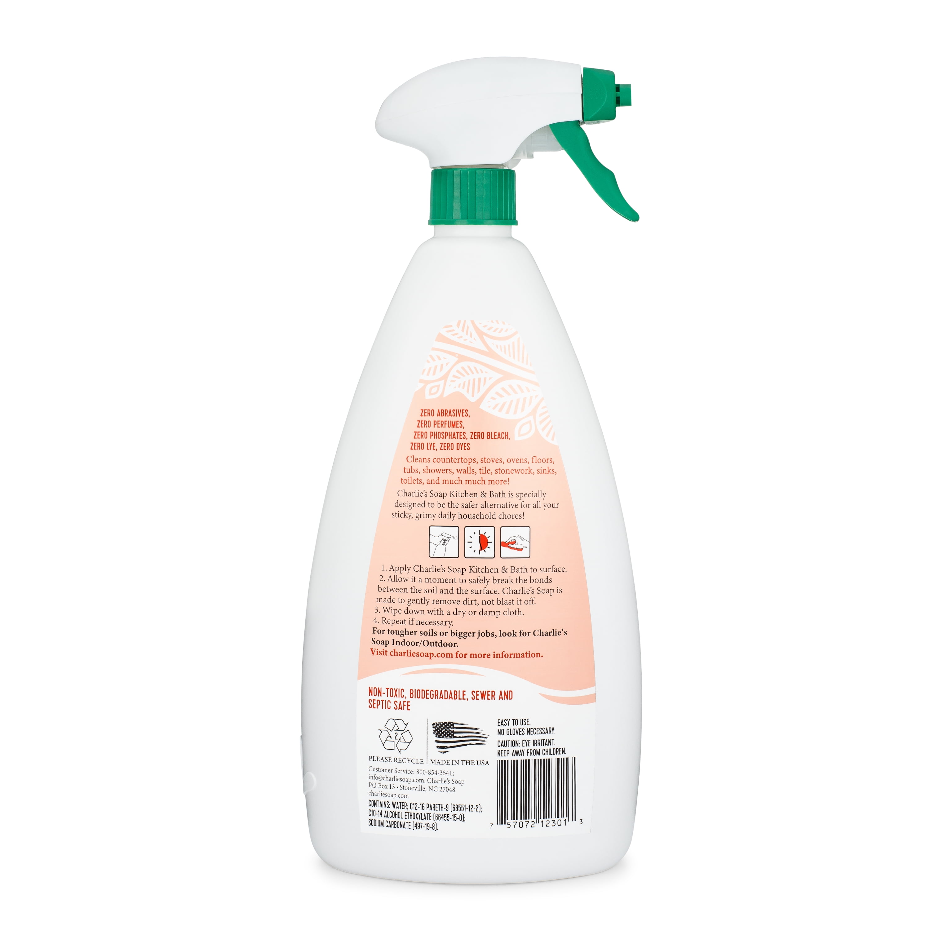 Charlie's Soap Kitchen and Bath Household Cleaner, Non-Toxic Multi-Surface Spray (32 oz) 9hcau