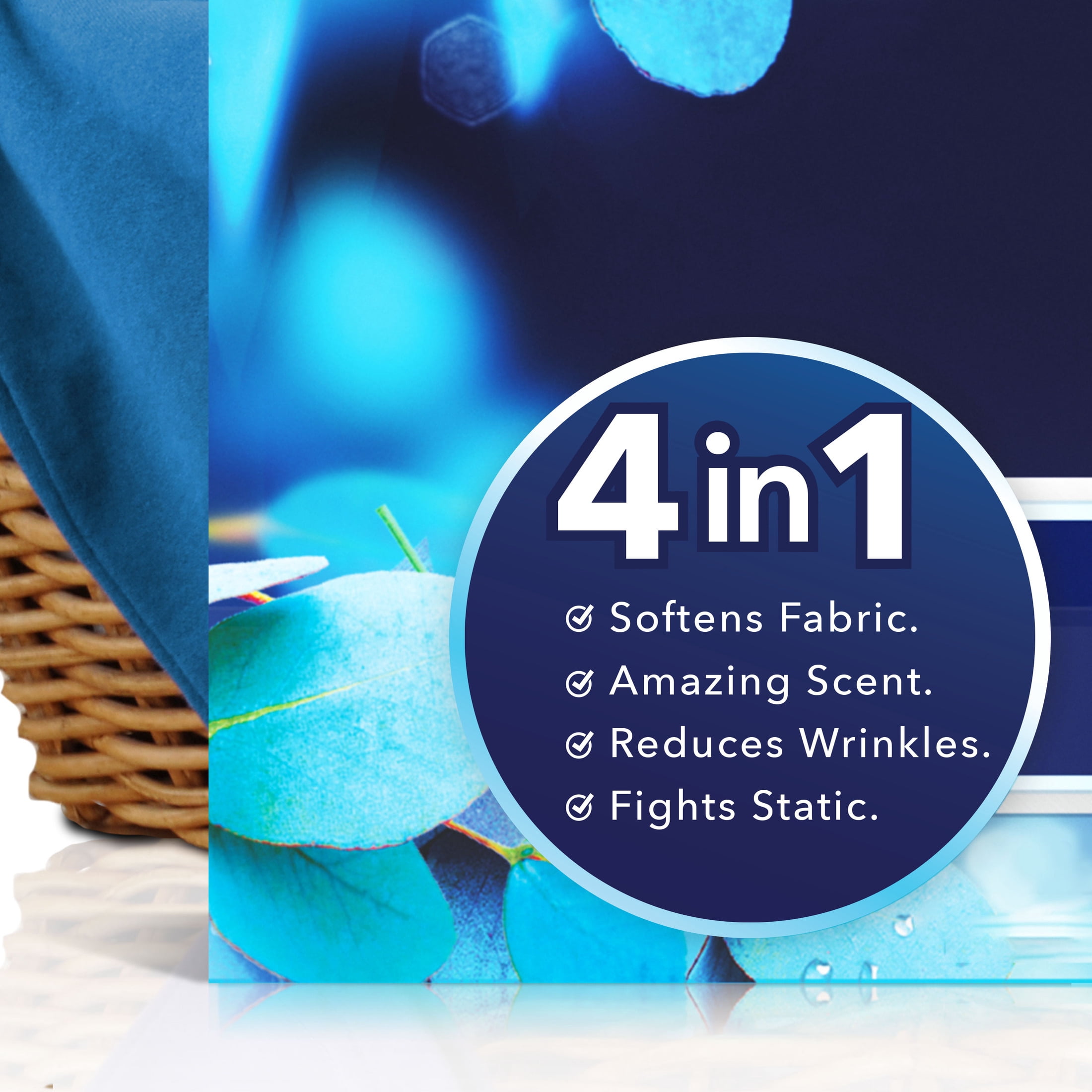 Downy Infusions Balance Fabric Softener Dryer Sheets, Crisp Rain and Blue Eucalyptus Scent (Blue, 80 Count) jncgu