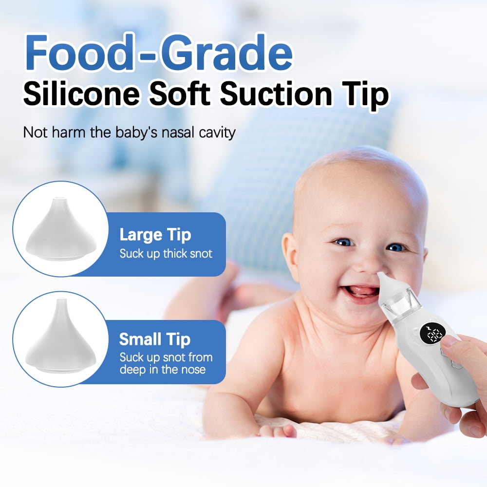 HOMMYU Electric Nasal Aspirator for Babies, Rechargeable Mucus Remover with 9 Suction Levels and 2 Silicone Tips (White) bapr0