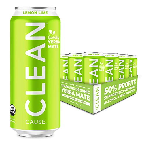CLEAN Cause Sparkling Yerba Mate Organic Energy Drink, Lemon Lime Flavor (12-Pack, 16 fl oz) jtvt4