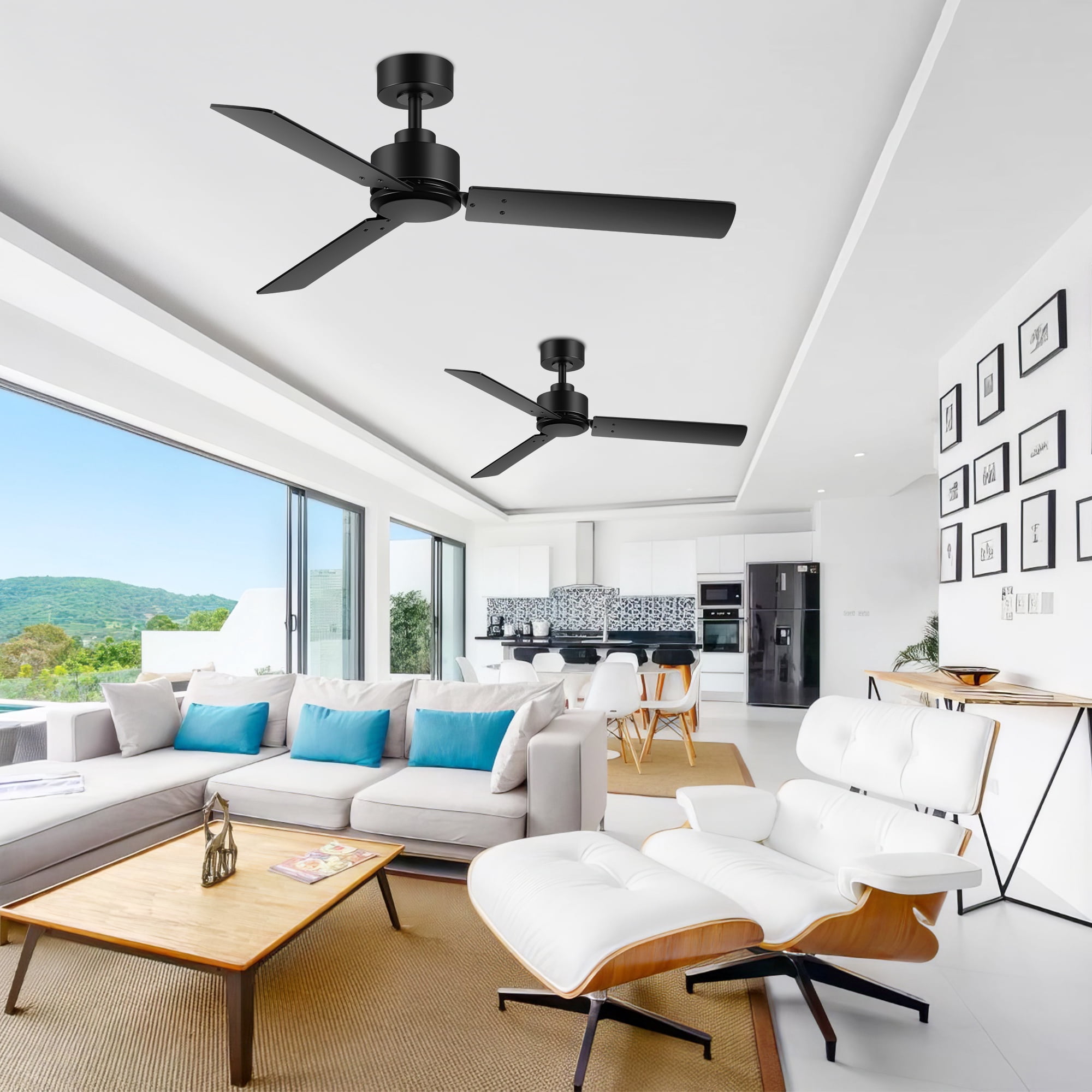 ALKAFY Industrial Ceiling Fan 2-Pack, 48 in Remote Control, 6-Speed Reversible DC Motor, Indoor Outdoor Use (Black, 2-Pack) p259w