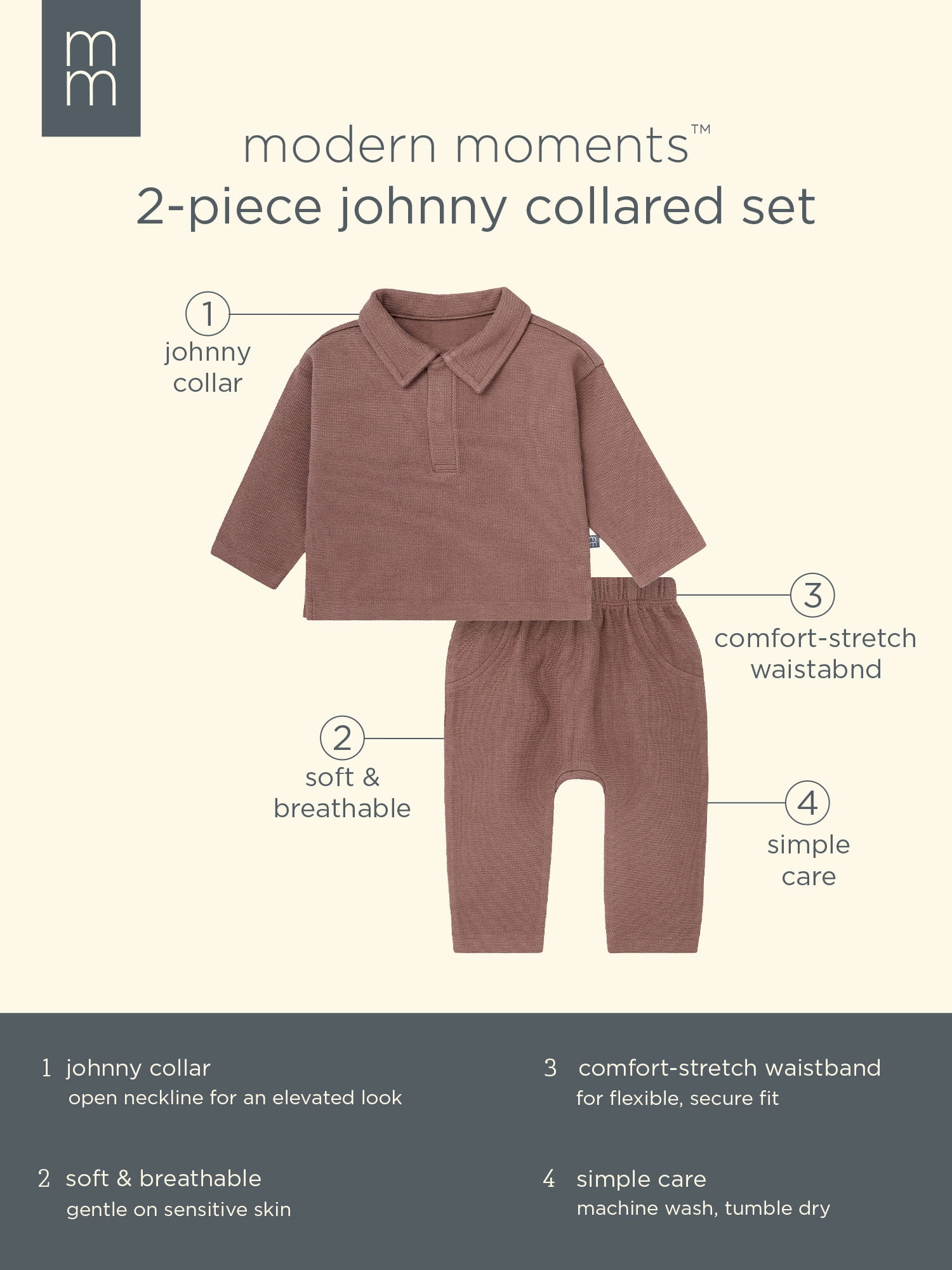 Modern Moments by Gerber Baby Boy Johnny Collar Top and Bottom Set (Long Sleeve, 0-24 Months) 1ba0h
