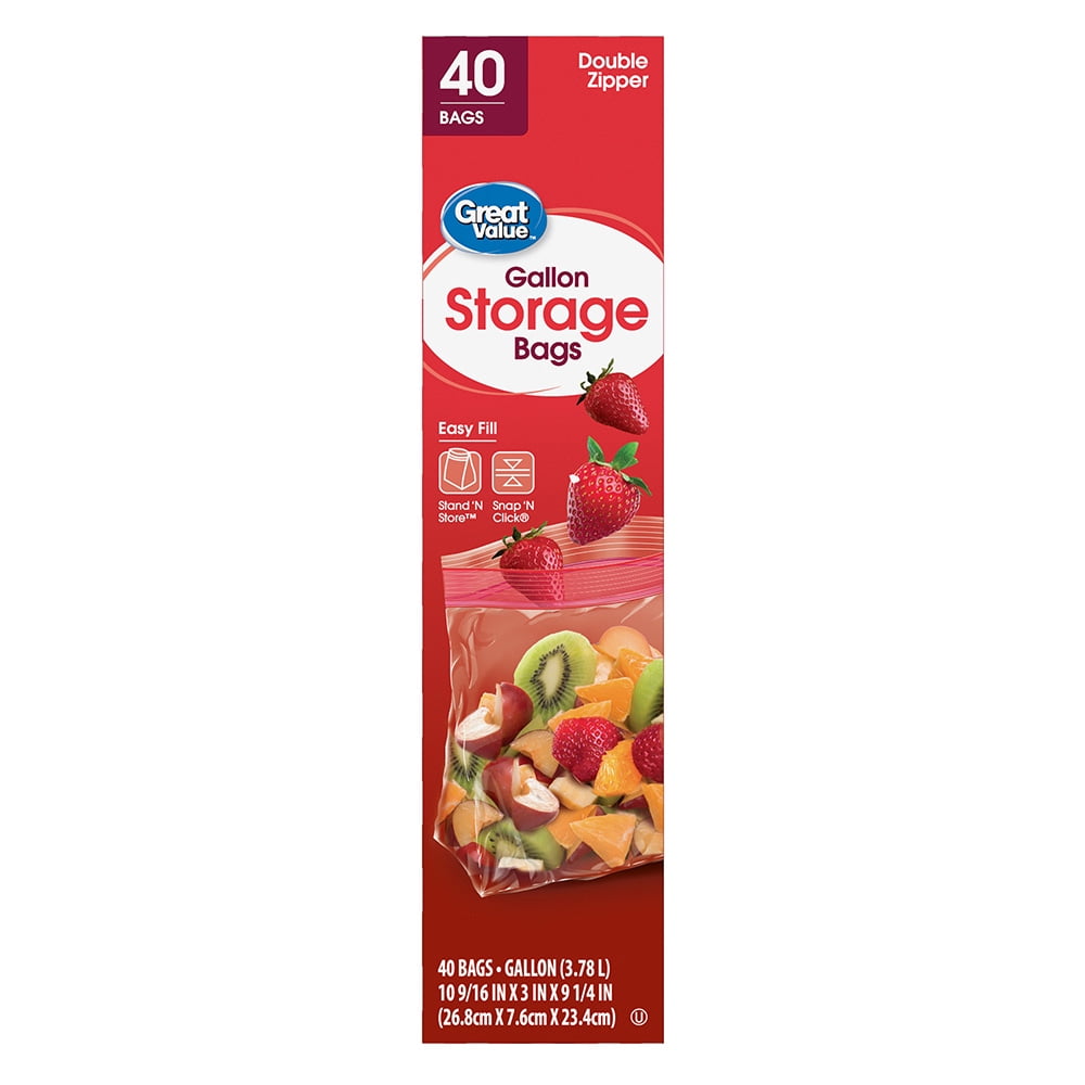 Great Value Gallon Double Zipper Storage Bags (Clear, 40 Count) 8o9lu
