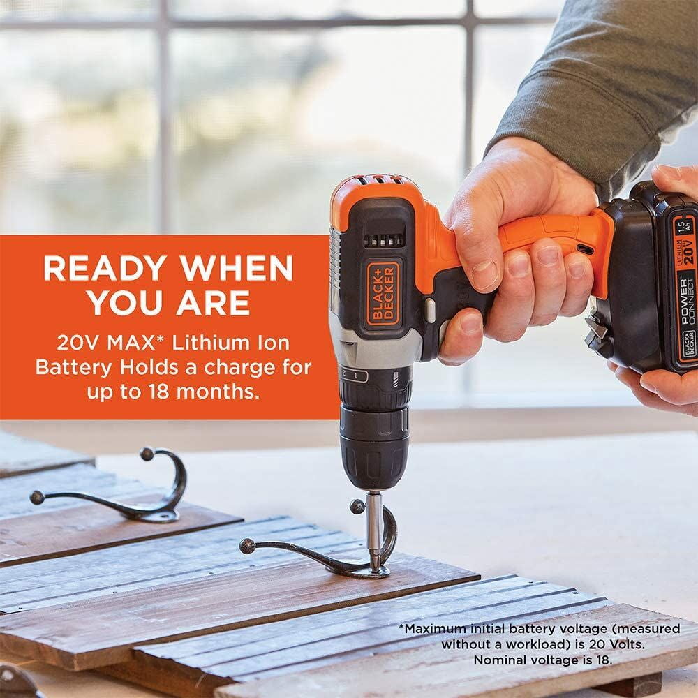 BLACK+DECKER 20V Cordless Hex Chuck Drill Driver Kit (Black, 64 Piece Set) 087um