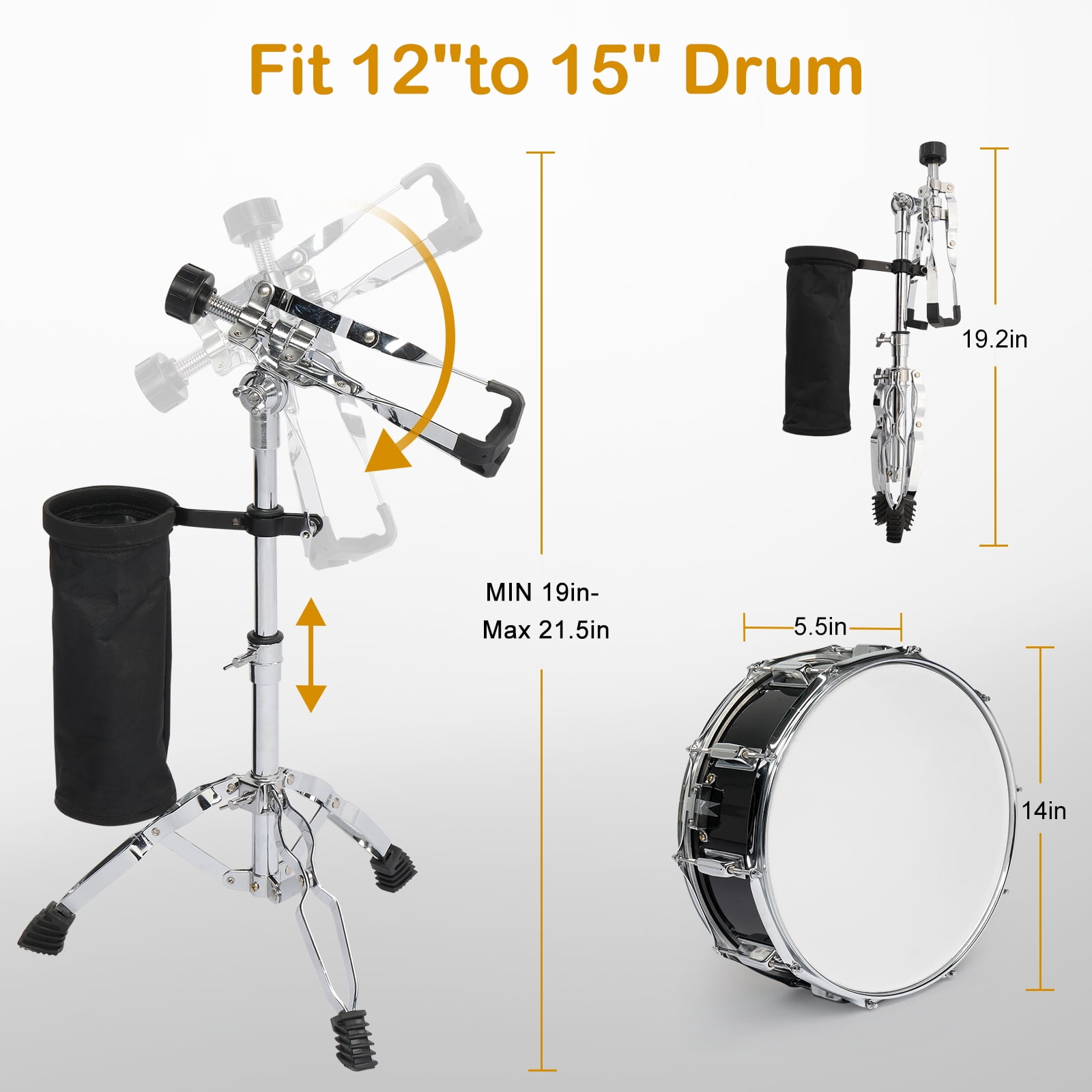Ktaxon 14 in x 5.5 in Snare Drum Set for Beginners, Professional Sound Quality with Stand, Bag, and Accessories (Black, 14 in x 5.5 in) vkz7r