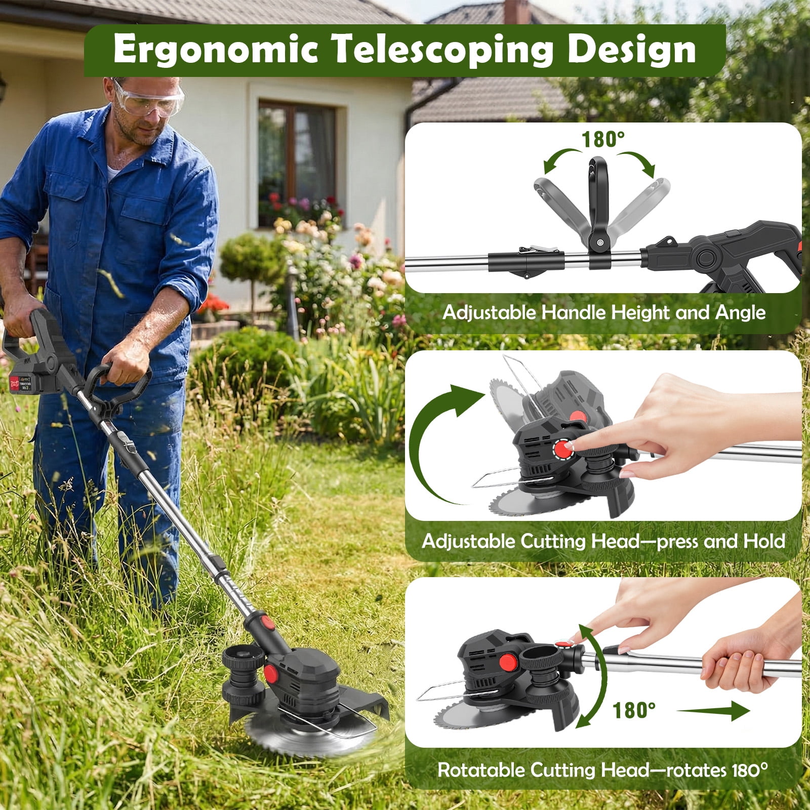 CATGOOD Electric Cordless Weed Eater, 24V Grass Trimmer with 2 Batteries and Charger (8 in Cutting Width) 6bmcb