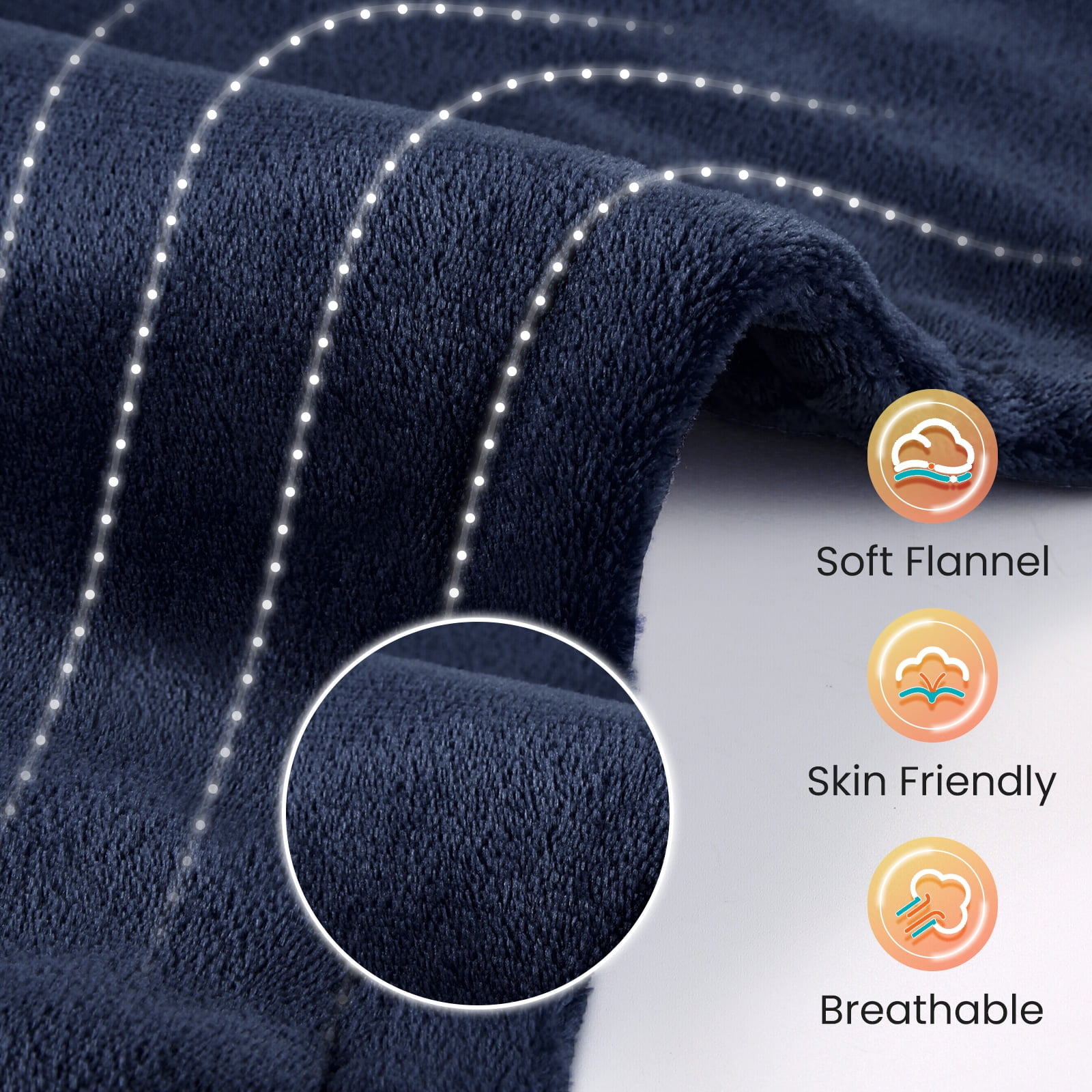 MaxKare Ultra Soft Heating Pad for Full Body Pain Relief with 4 Heat Settings and Auto Shut-off (Navy Blue, 24 in x 33 in) 2tib7
