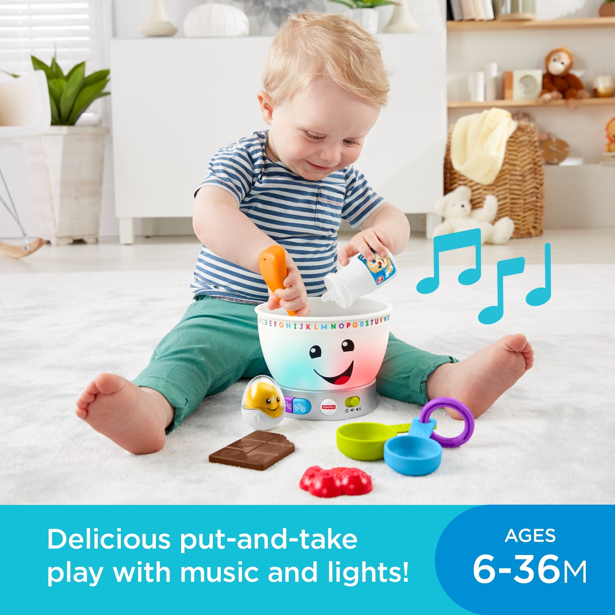 Fisher-Price Laugh & Learn Magic Color Mixing Bowl Interactive Learning Toy (Multi-color, 7 Pieces) 1nwux