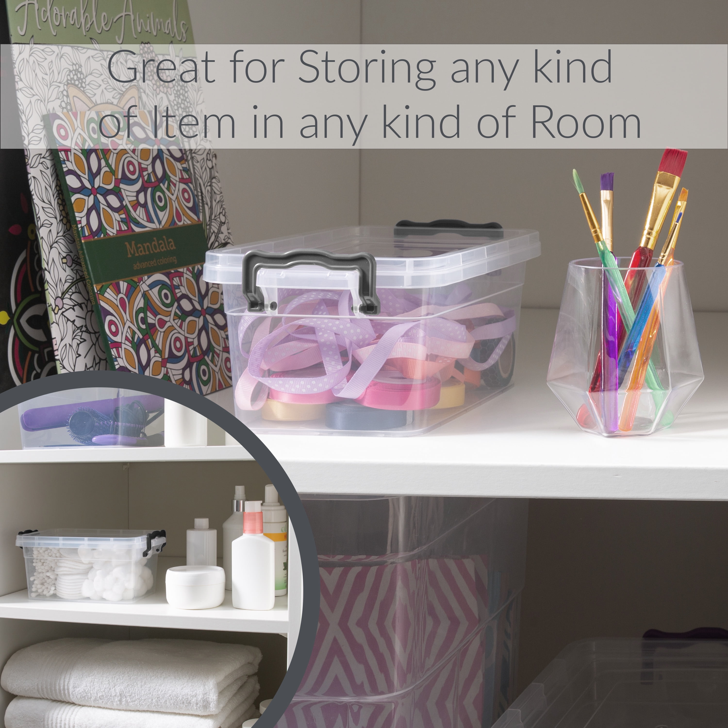 Simplify Stackable Plastic Storage Bin with Locking Lid (Clear, 5.7 in x 8.5 in x 4 in) jrpss
