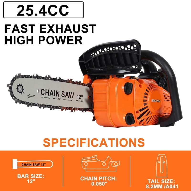 YNCE 25.4CC Gas Chainsaw, 12 Inch Power Chain Saw, 2-Cycle Gasoline Powered Garden Tool for Tree Cutting and Woodworking (12 in) eh4go