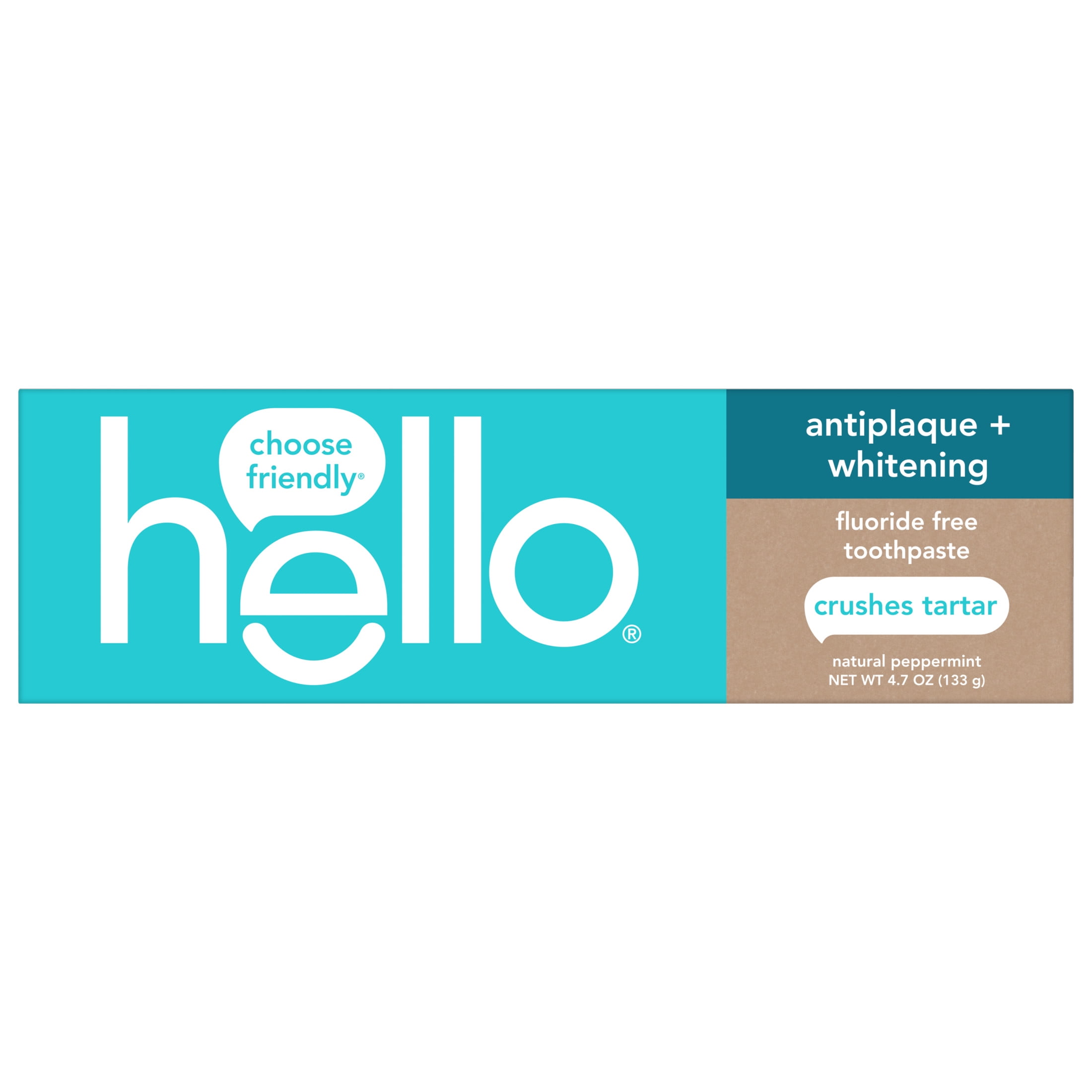 Hello Antiplaque and Whitening Fluoride Free Toothpaste, Natural Peppermint (4.7 oz) 70by1