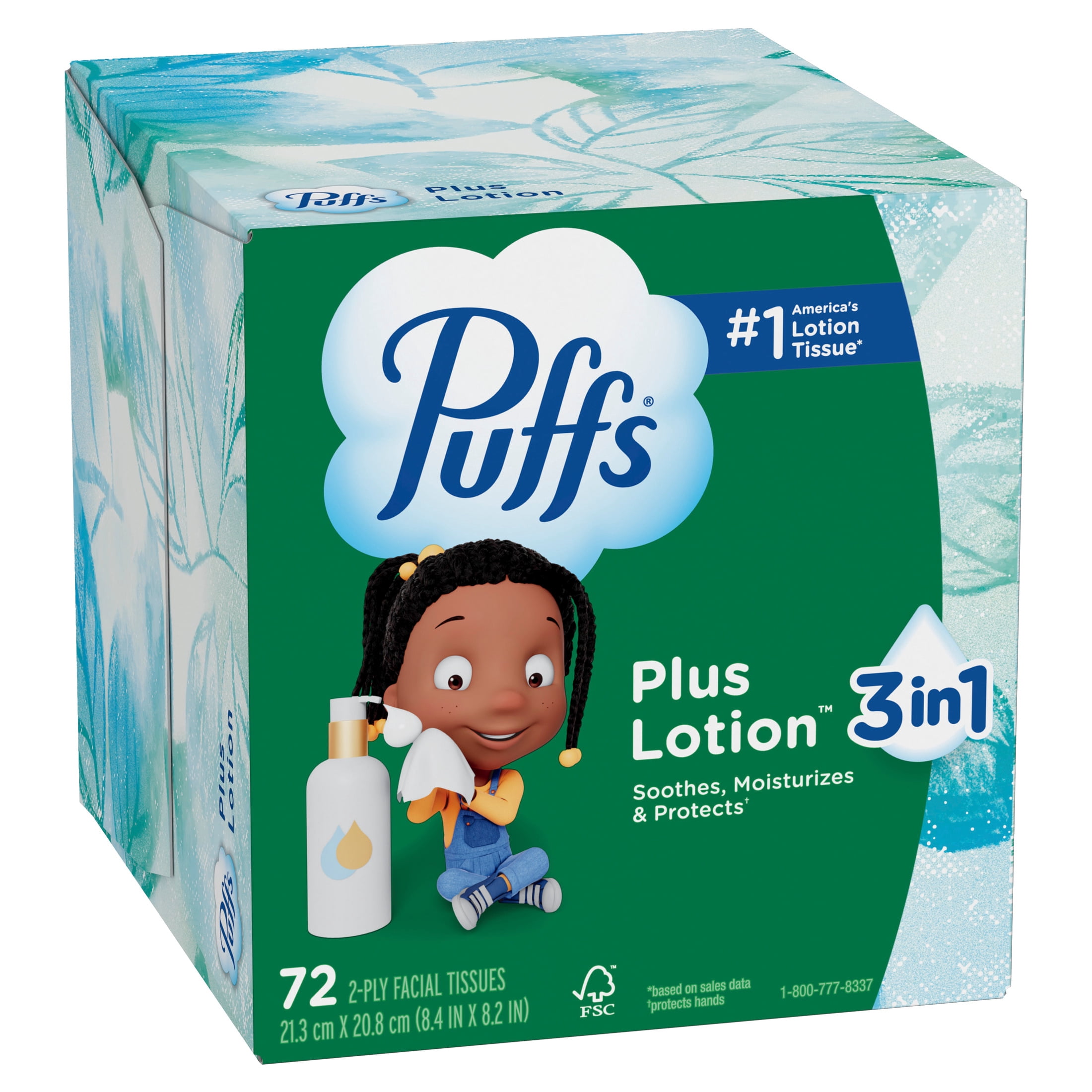 Puffs Plus Lotion Facial Tissue, Soothing 2-Ply Paper Tissues (1 Mega Cube, 72 Count) dlcsa