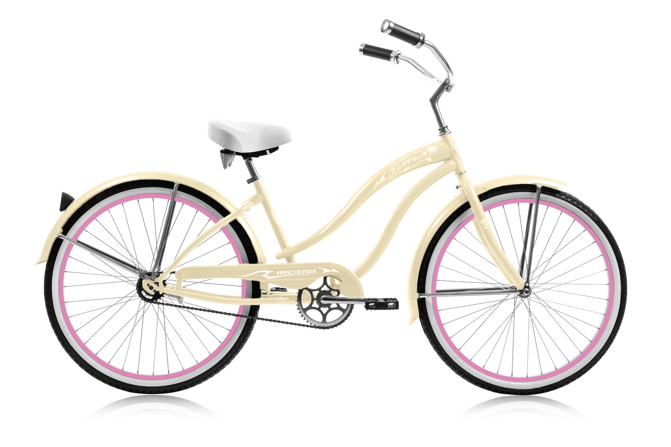 Wonder Wheels 26 in. Beach Cruiser Bicycle, Single Speed Bike with Fenders (Vanilla & Pink, 26 in.) 078ug