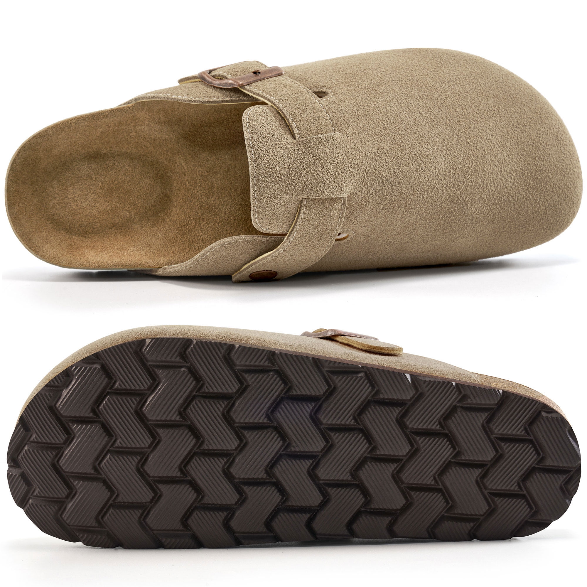 Ecetana Women's Suede Clogs & Mules Slip On Leather Sandals with Arch Support (Grey, 8 US) jijb9