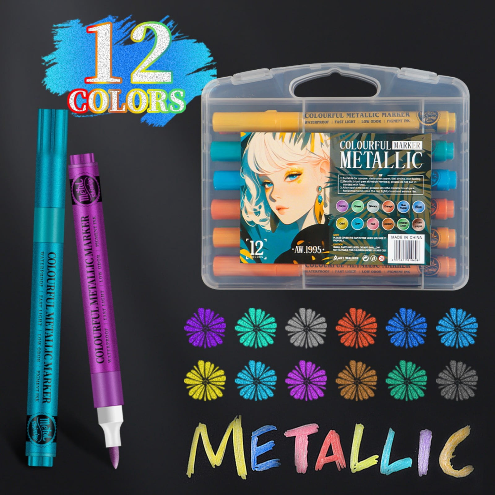 Goohae Metallic Acrylic Paint Markers, Quick-Dry Permanent Pens for Rock, Wood, and Glass (12-Pack, 0.03 fl oz) l0mc4