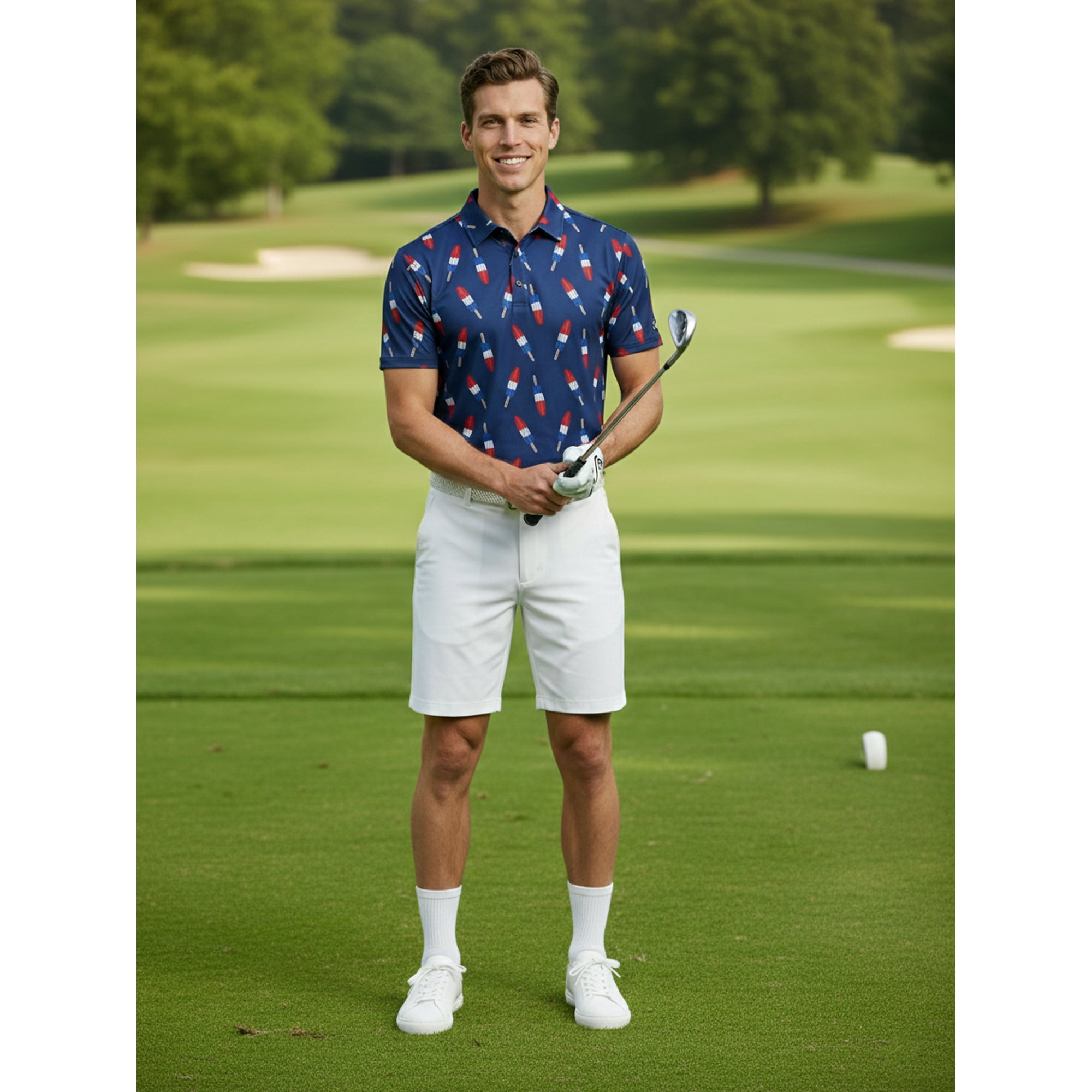 Birdie Bound Men's Firecracker Popsicle Print Golf Polo Shirt (Blue, XS-4XLT) x6pm6