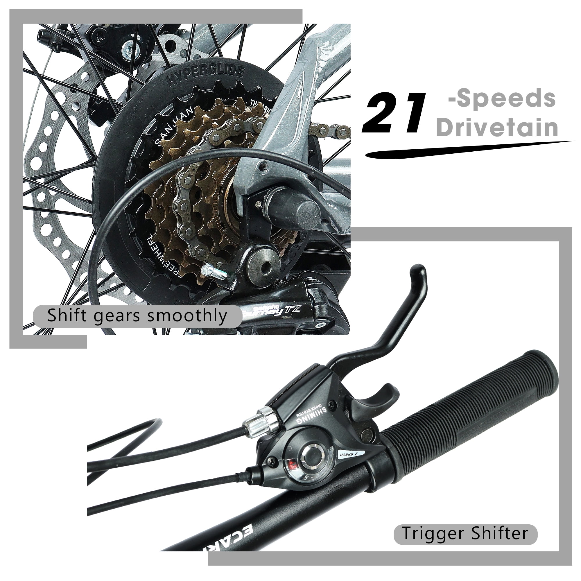 Monniyu Mountain Bike 26 in Wheel 21-Speed Aluminum Frame with Front Suspension and Disc Brakes (Grey, 26 in) ahskq