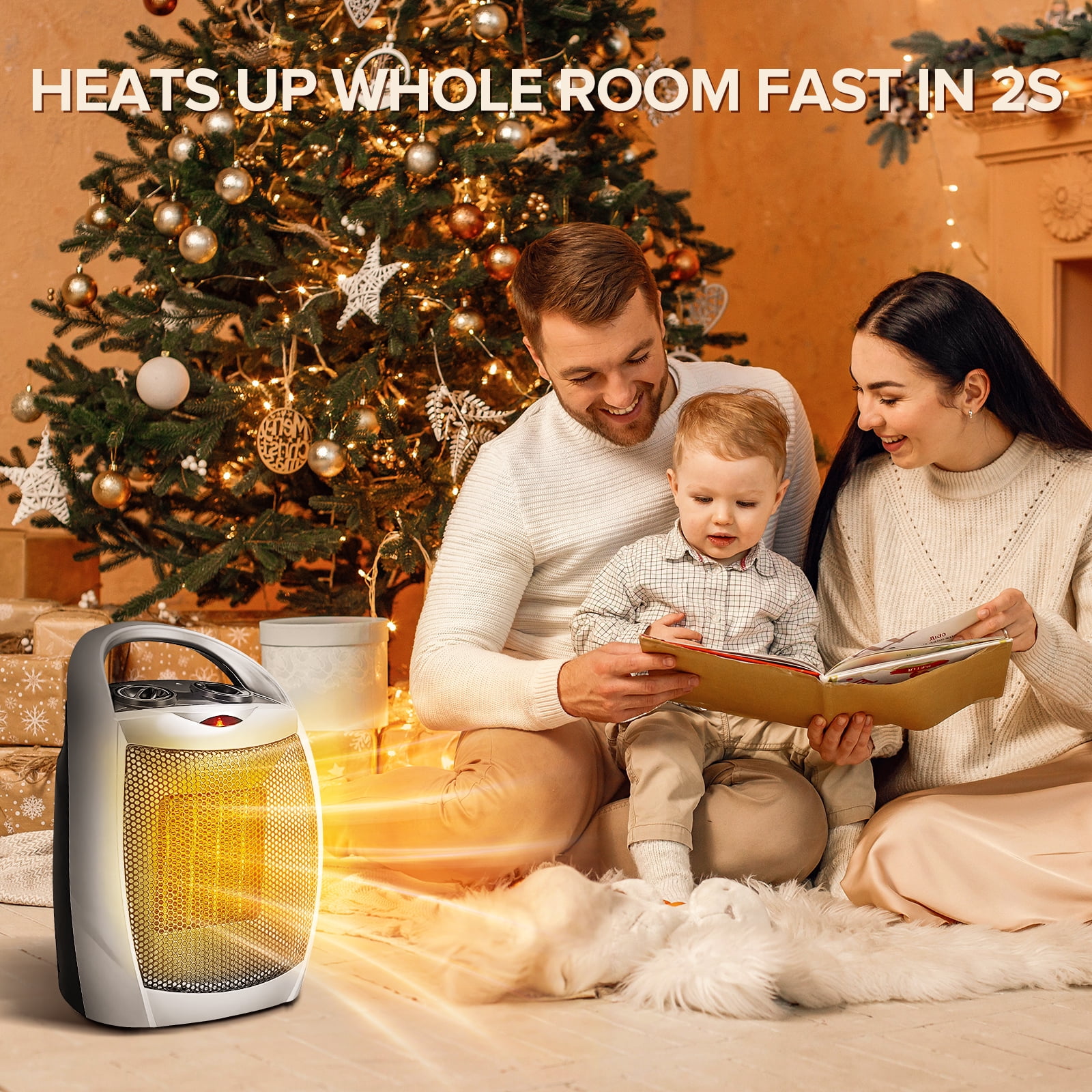 Electactic Ceramic Space Heater, Portable Electric Fan with Adjustable Thermostat and Overheat Protection (Silver, 9.45 in x 7.28 in x 5.31 in) m97y2