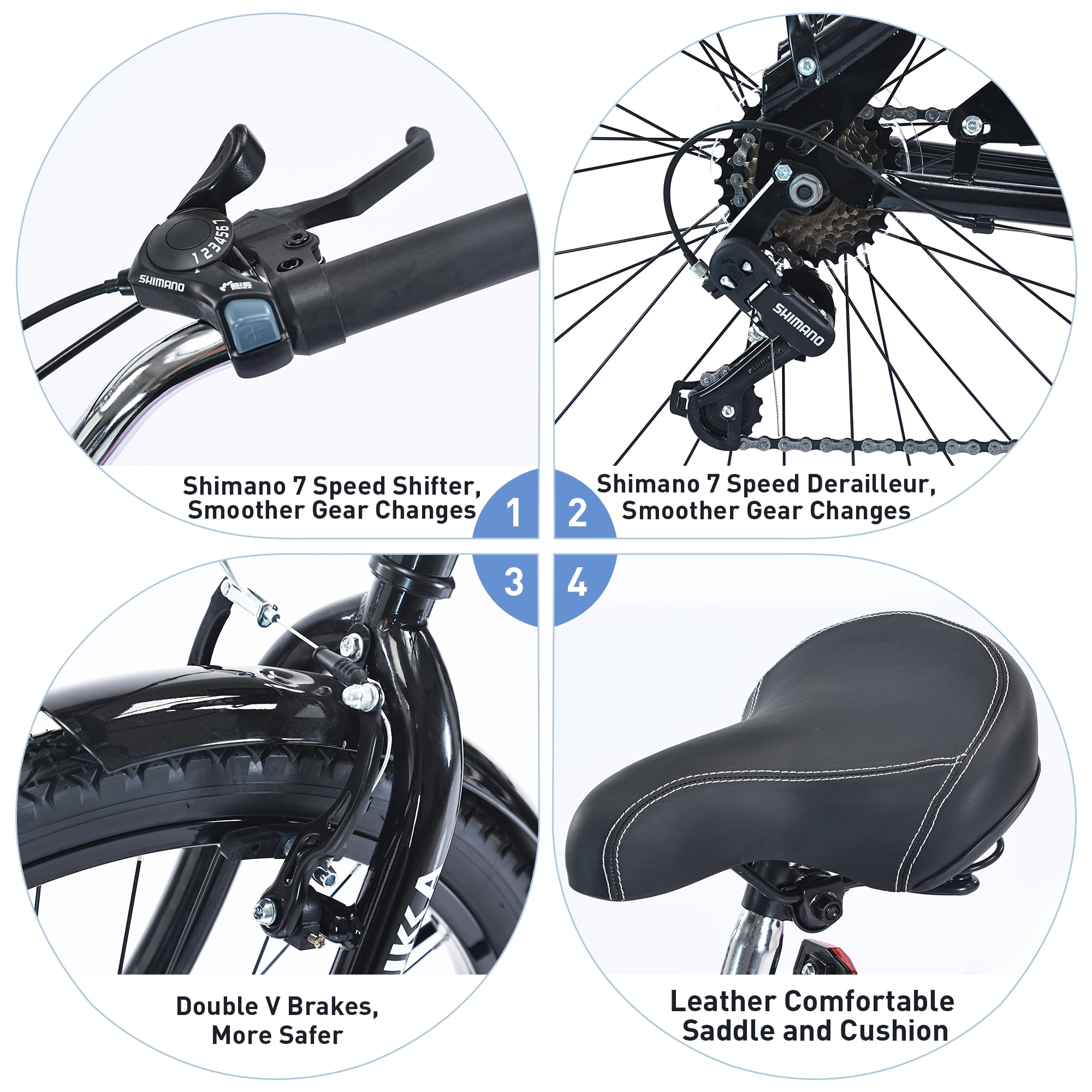 MEGHNA 26 in Cruiser Bike 7-Speed Commuter Bicycle with V-Brakes (Black, 26 in) x1id6