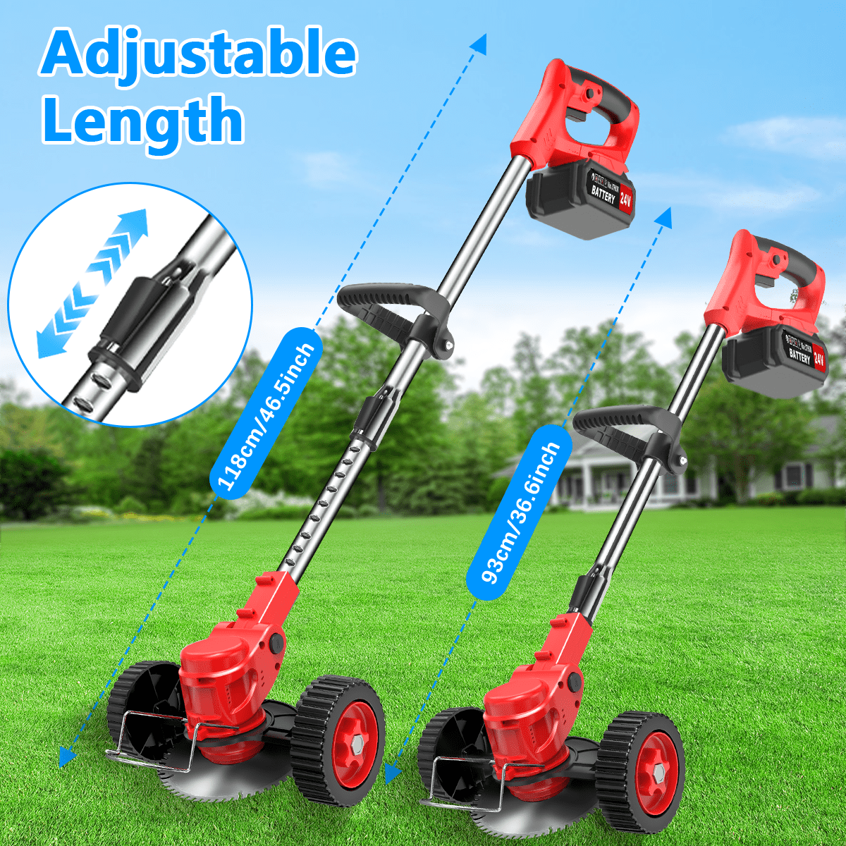 TNTANTS Cordless Electric Weed Wacker, 3-in-1 Grass Trimmer, Edger, and Brush Cutter with 2 Batteries and Wheels (Red, 46.5 in) 04gwl