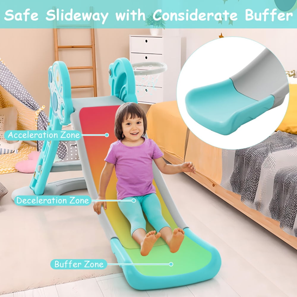 Barara King 3-in-1 Toddler Slide Playset with Basketball Hoop (Blue, 52.5 in x 32 in x 17 in) lzfhc