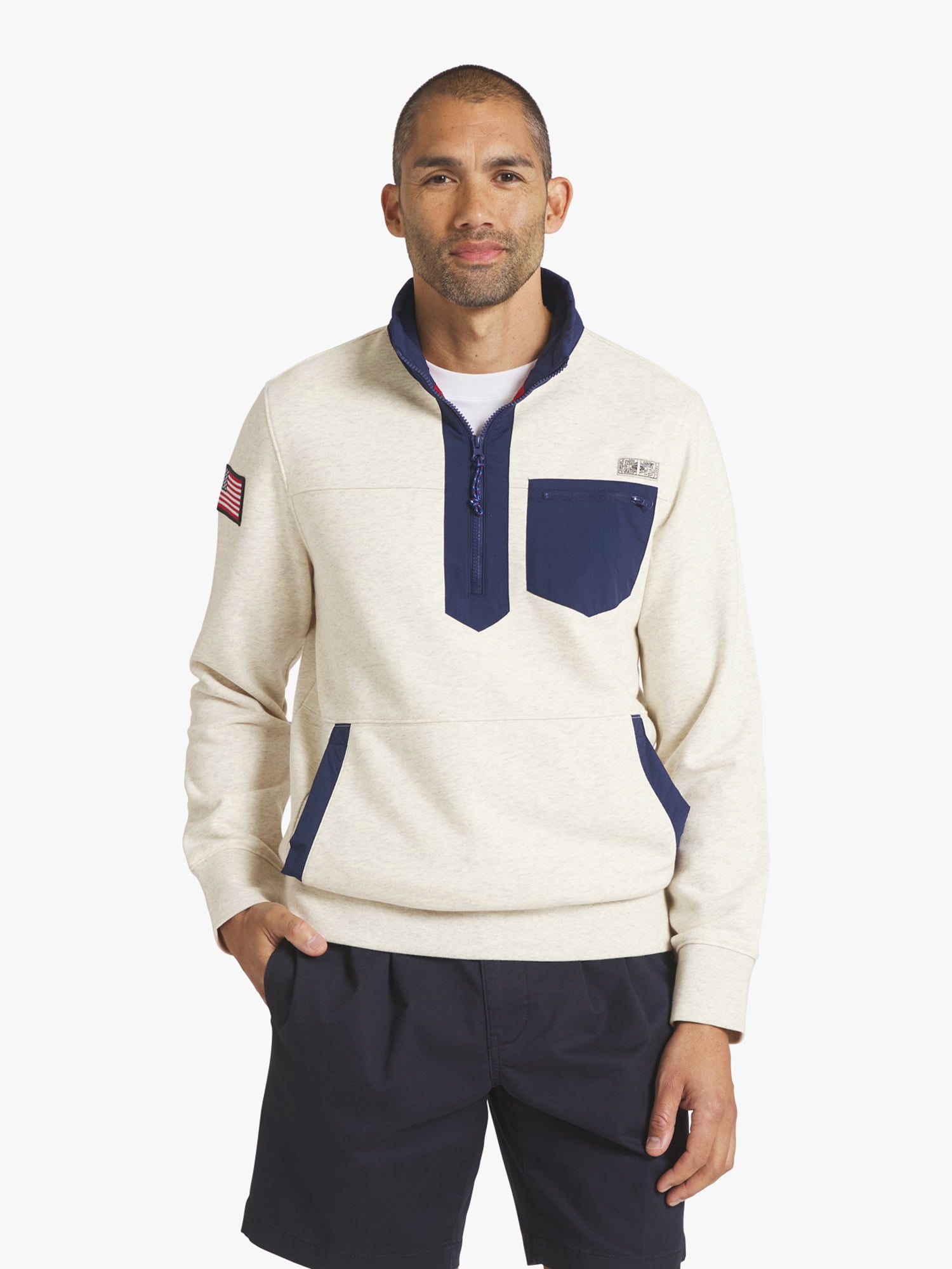 Chaps Men's Island French Terry Quarter Zip Sweatshirt (Beige, S) 9mhm0