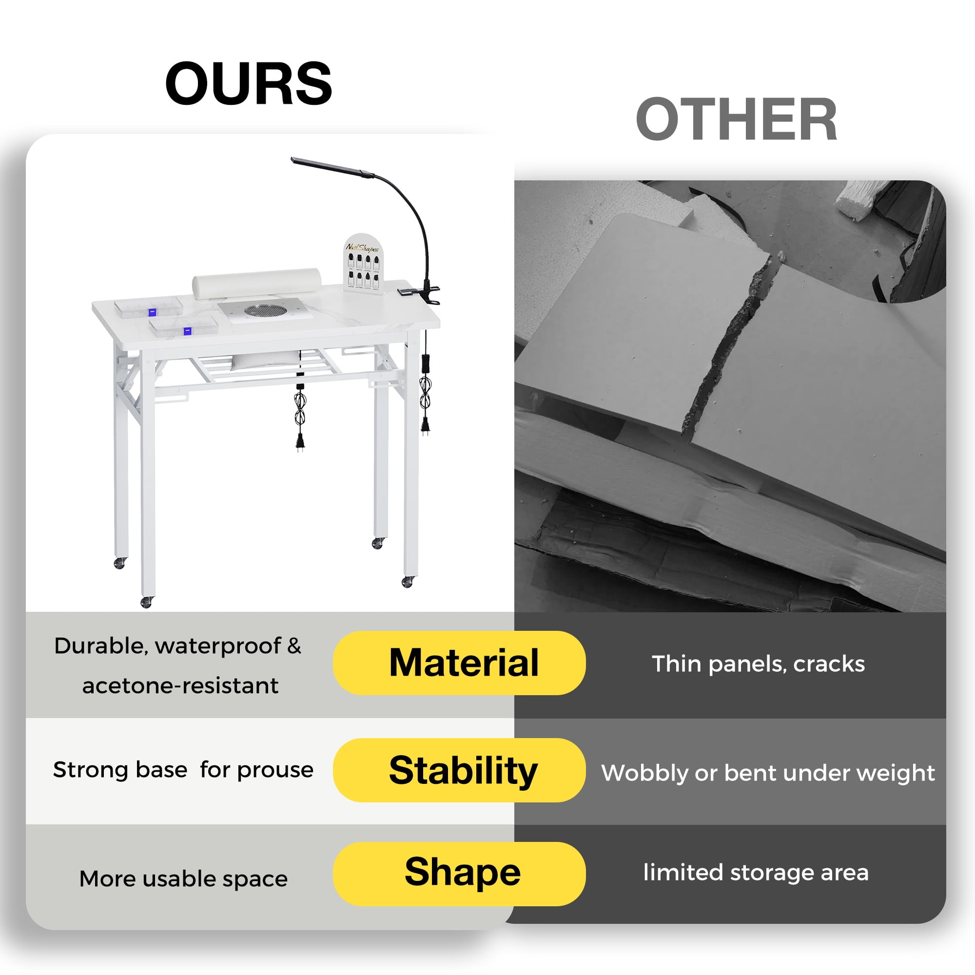 Advwin Portable Manicure Nail Table with Dust Collector and LED Lamp (White Marble, 37 in x 17 in) nxh01