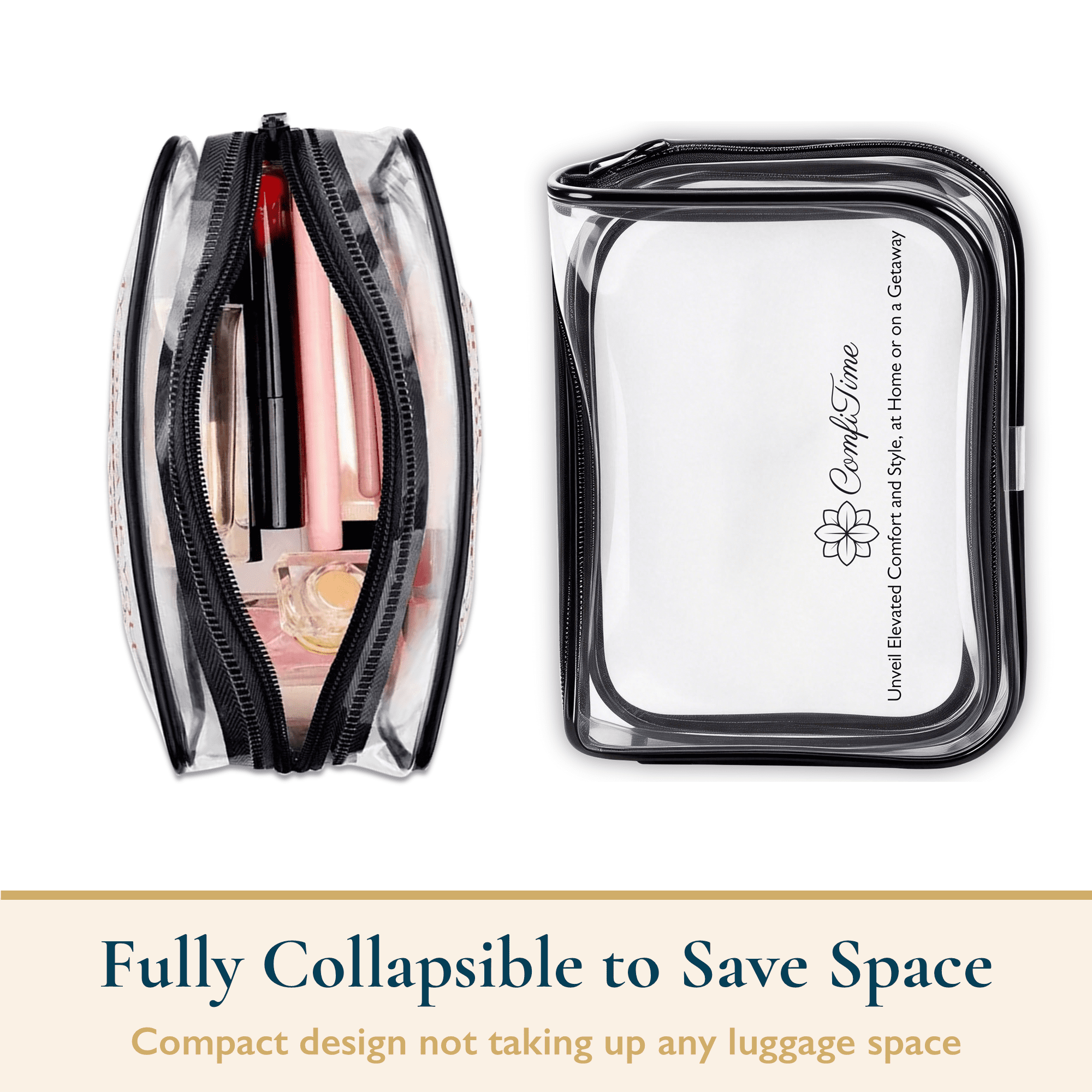 ComfiTime Clear Makeup Bag Set, TSA Approved Travel Toiletry Organizer, Waterproof Cosmetic Pouch for Travel & Daily Use (Clear, 4-Pack) hrxys