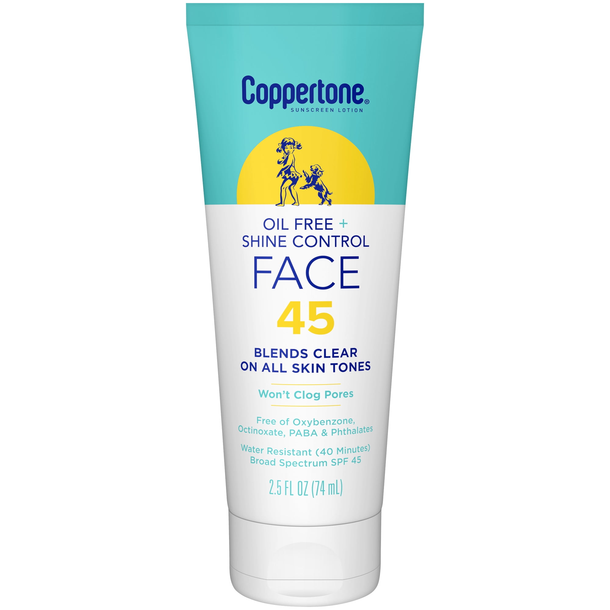 Coppertone Oil Free Shine Control Face Sunscreen SPF 45 (Clear, 2.5 fl oz) 388ya