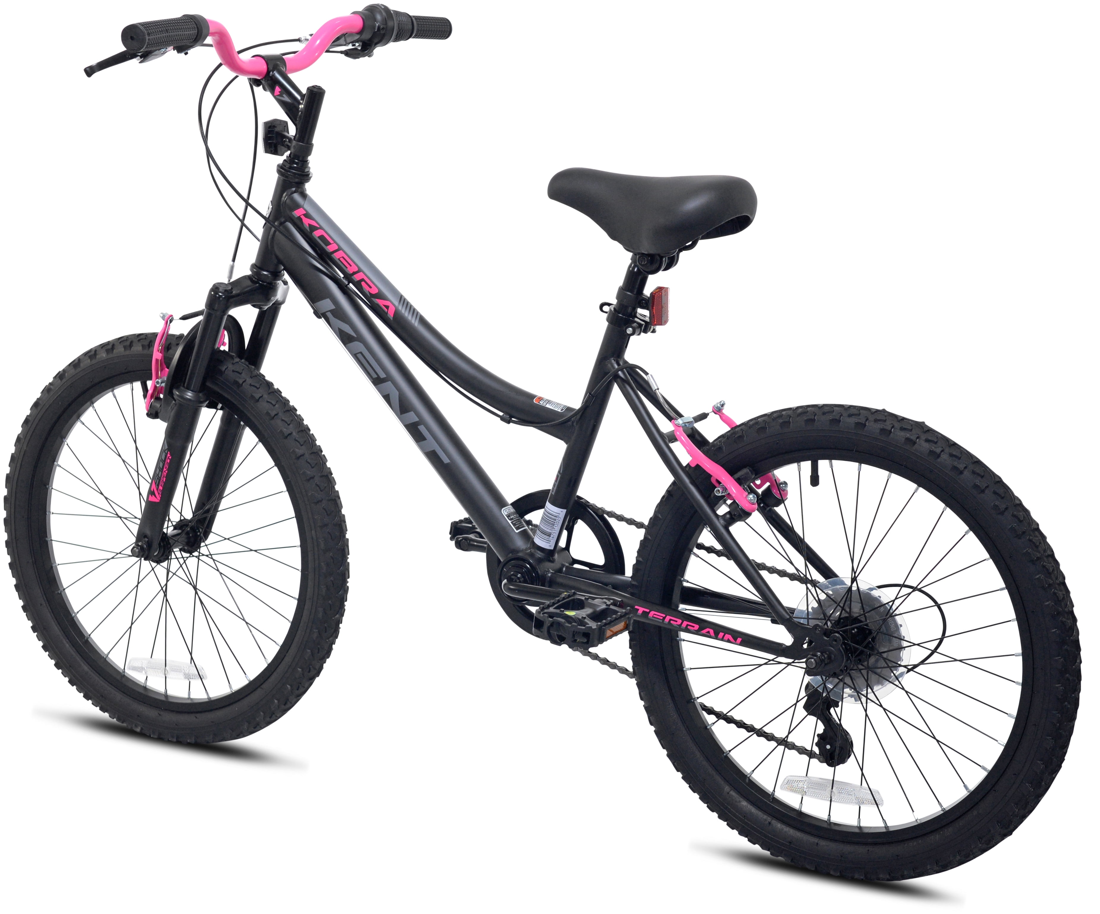 Kent Kobra Mountain Bicycle, Durable Steel Frame, 6-Speed Drivetrain, Off-Road Tires (Black/Pink, 20 in) x6ypn