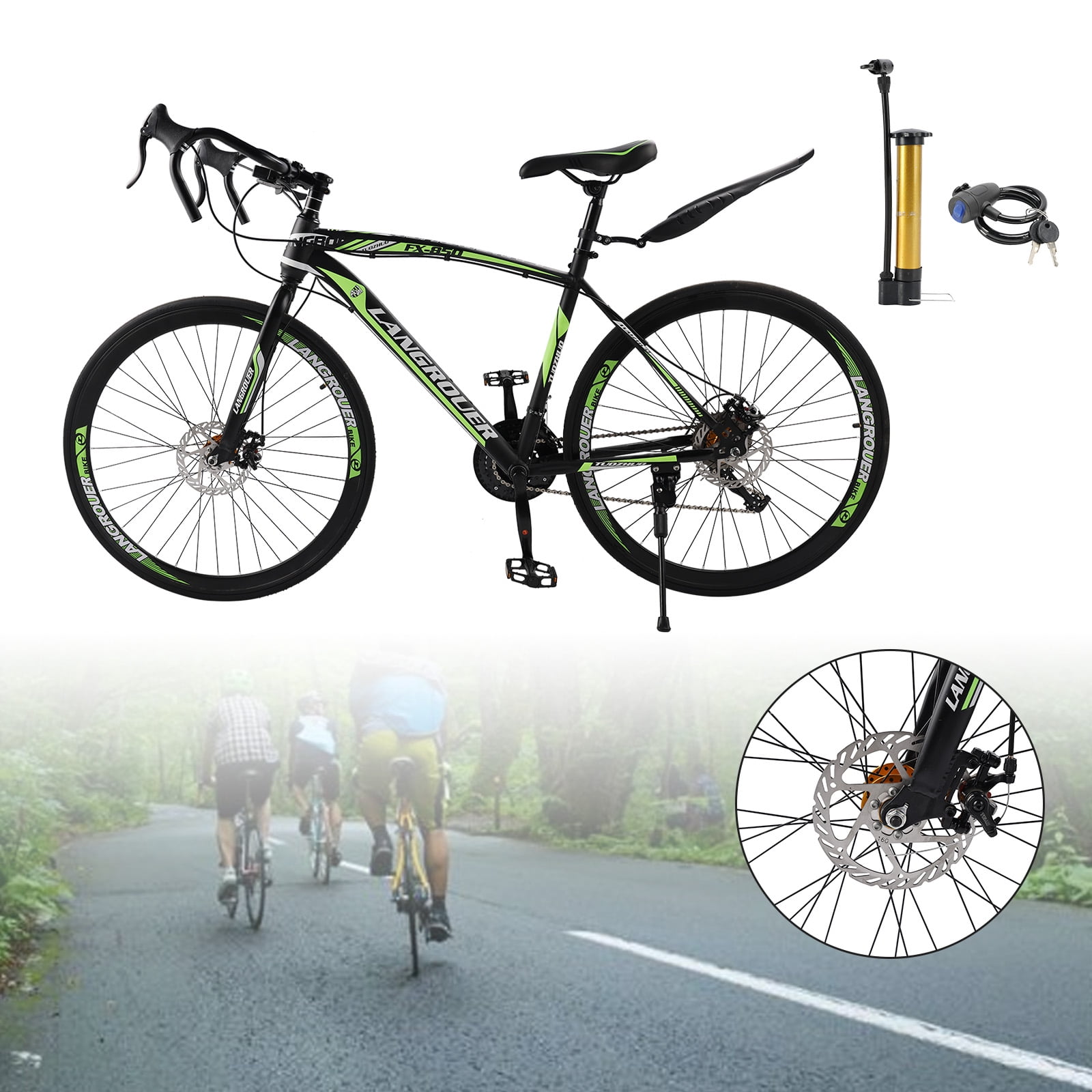 Mad Hornets 27-Speed Road Racing Bicycle, Lightweight Performance Bike (Black and Green, 26 in) h1aoh