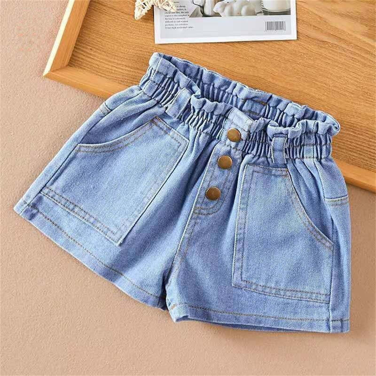 QTOCIO Girls Denim Shorts Toddler Jean Shorts Summer Casual Bottoms (Blue, 4T) e3g5b