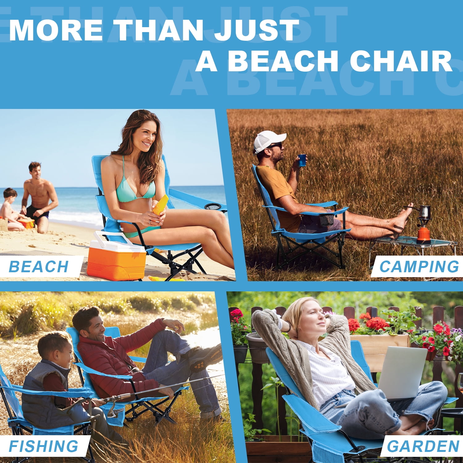 Coliware Folding Backpack Beach Chair, Heavy-Duty Portable Camping Chair with Cup Holder (Blue, 17.5 x 17.7 x 26.2 in) 21um3