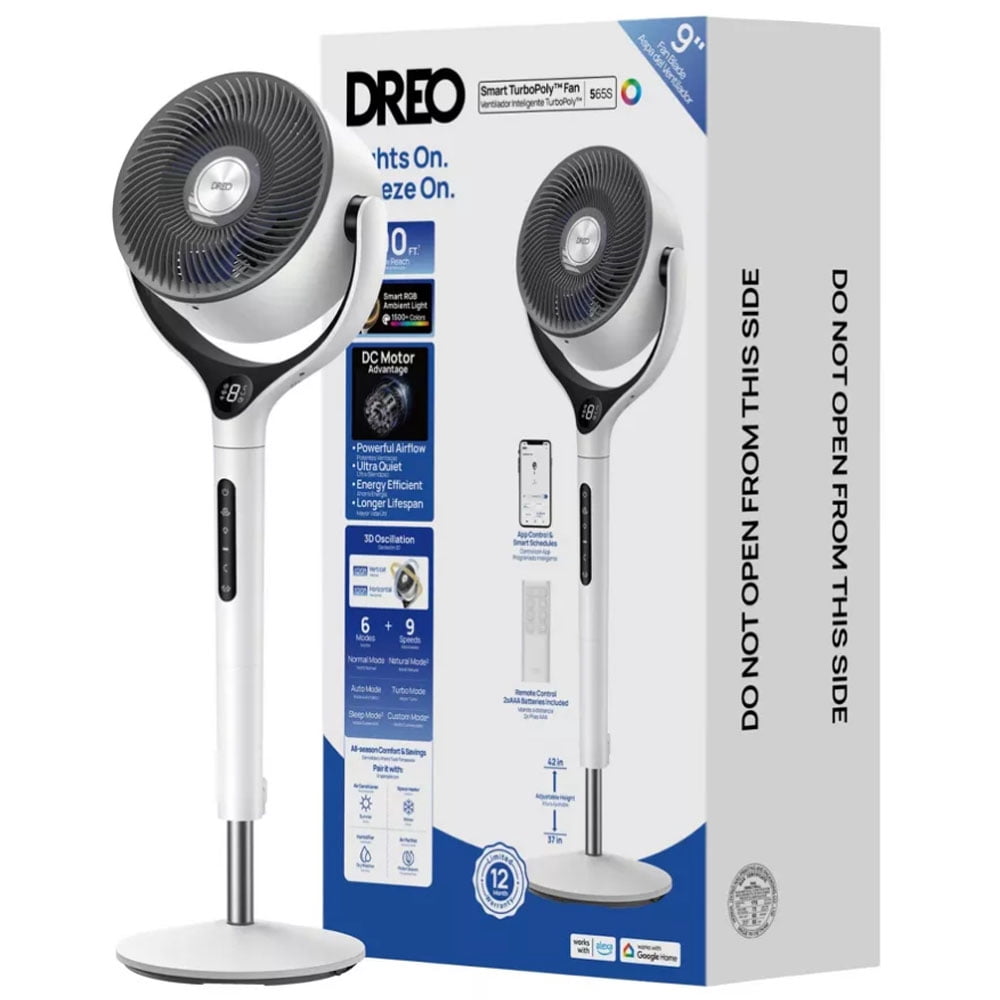 DREO Smart 9-Inch 3D Oscillating Pedestal Fan with Wi-Fi and Remote (White, 37-42 in Height) u38y8