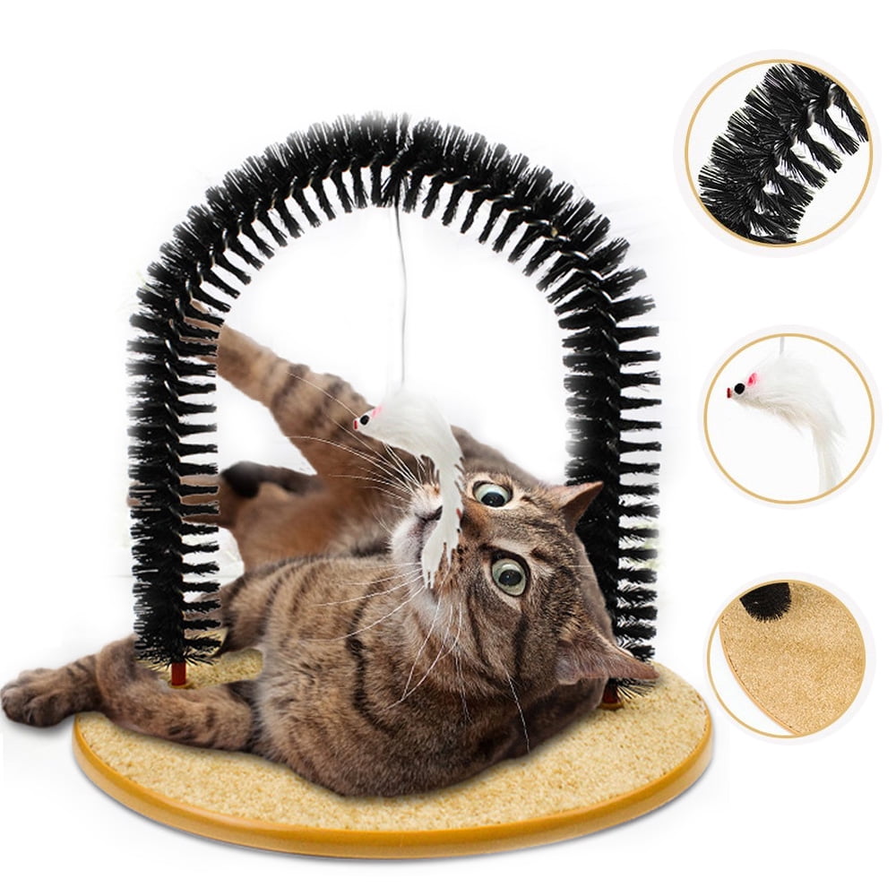 BEYCED Cat Self Groomer Arch with Scratching Pad and Hanging Toy (Black, 14 in x 12 in) xuruh