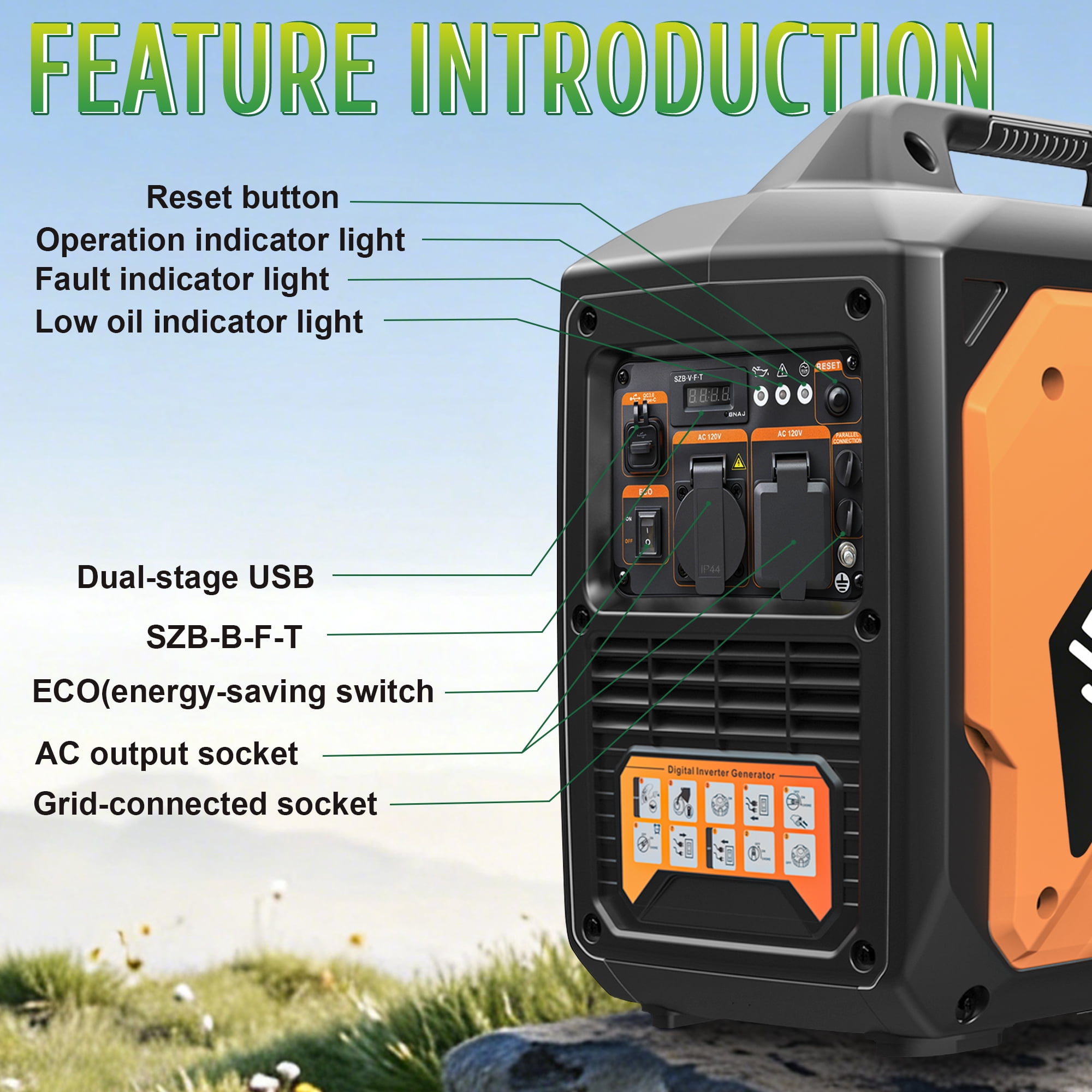 MUSSLAN 2500W Portable Inverter Generator, Quiet Gas Propane Powered Engine with CO Sensor and RV Ready Outlet (2500W) fdc3g