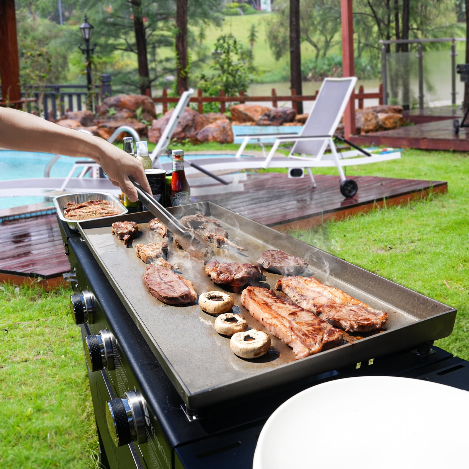 KingChii 3-Burner Propane Griddle Outdoor Flat Top Gas Grill with Side Shelves (Black, 27 in) w1gqf