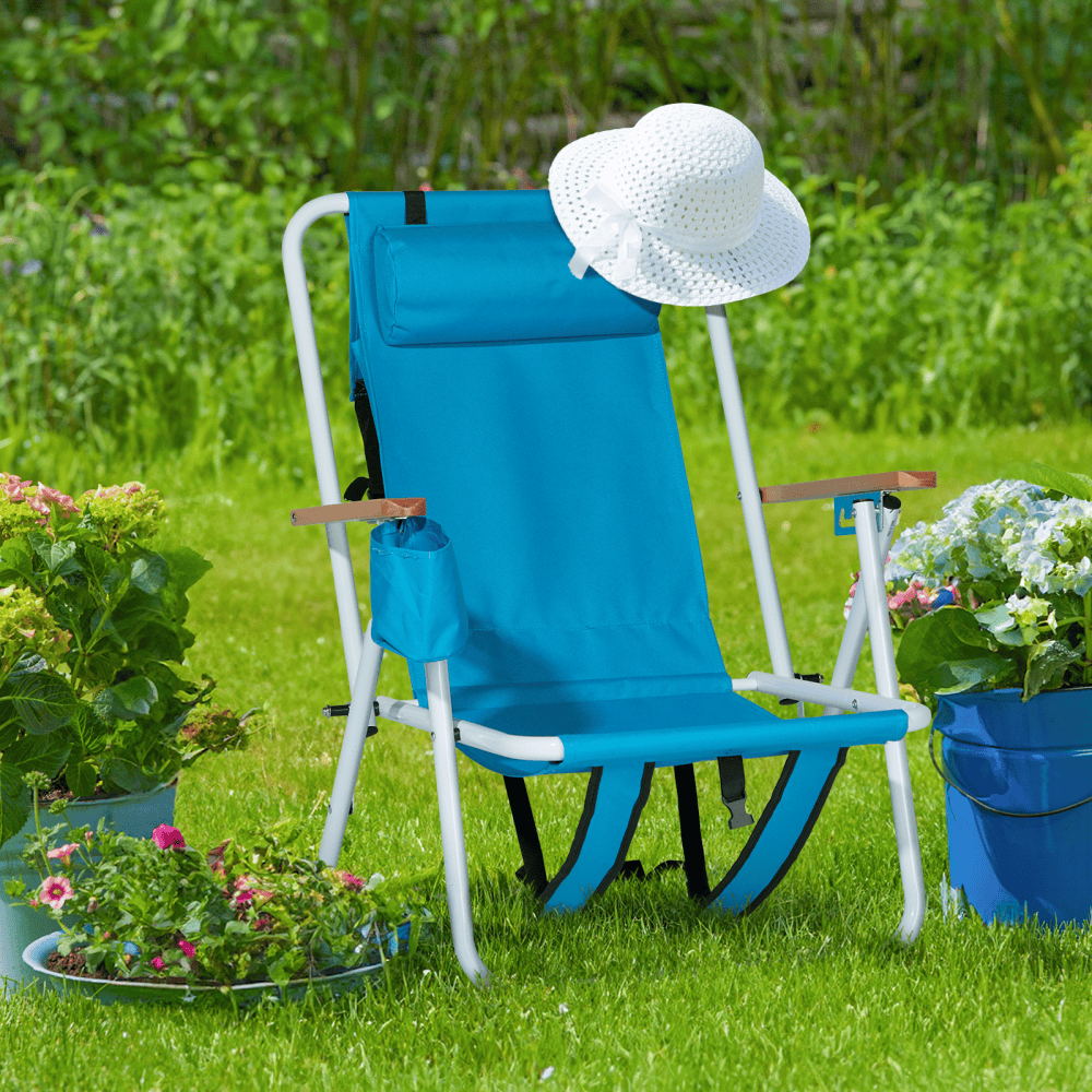 Tcbosik Folding Beach Chairs with 4-Position Adjustable Backrest and Cup Holder (Blue, Set of 2) mnnk6