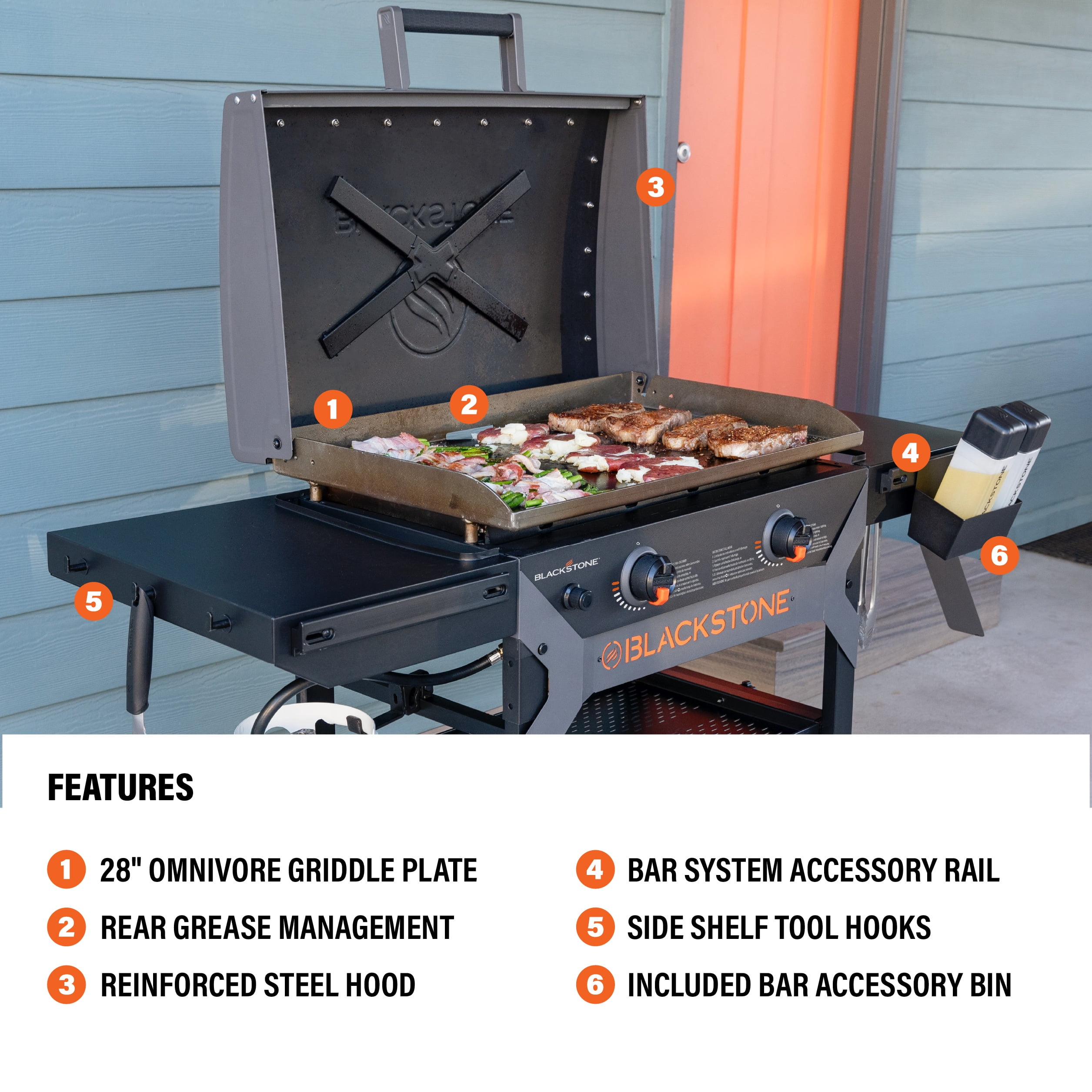 Blackstone 28 in Propane Griddle Grill 2311, Portable Outdoor Flat Top with X-Braced Hood (Black, 28 in) 8rvxt