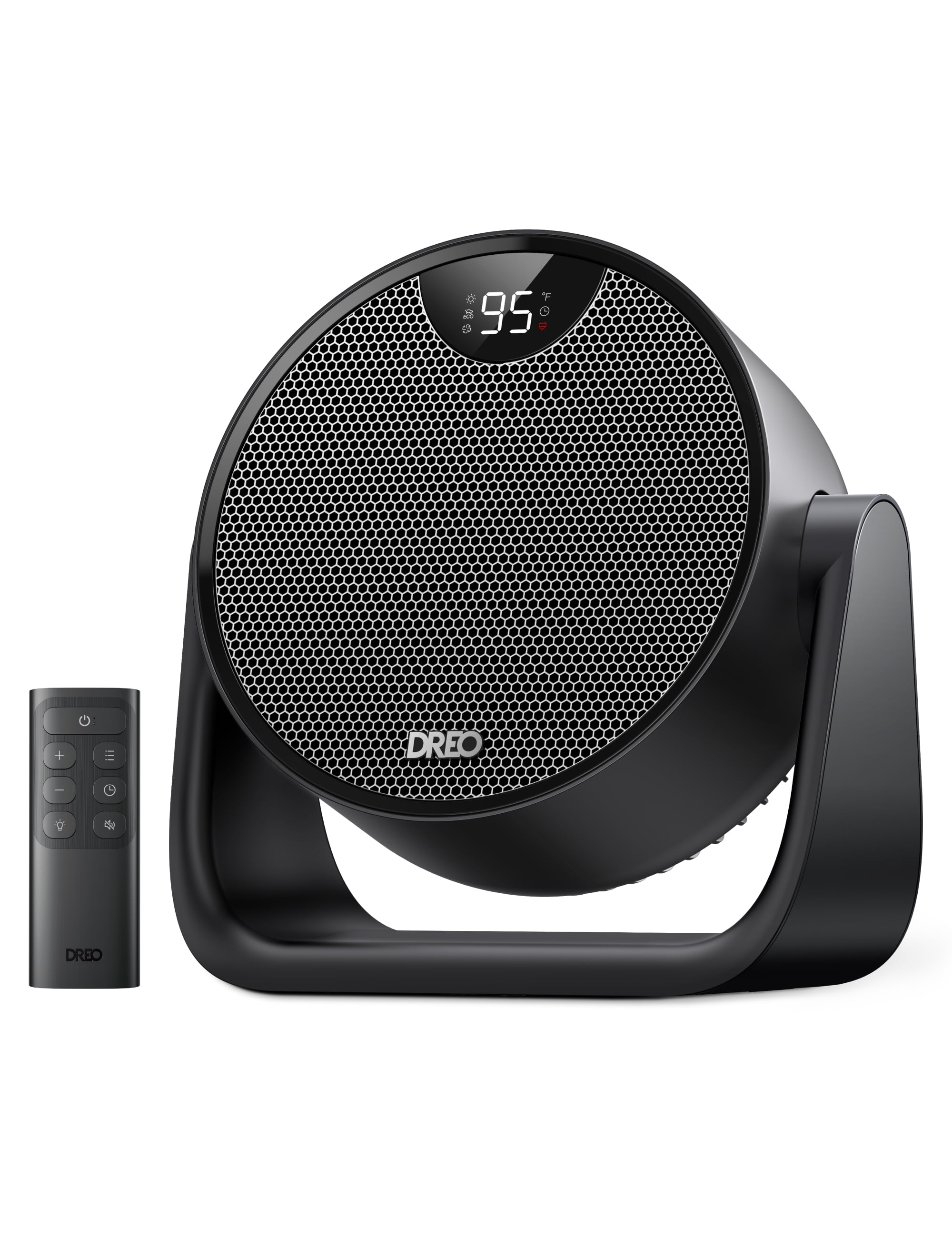DREO Circular Space Heater, 1500W Portable Electric Heater with Remote, 60° Adjustable Tilt, ECO Mode, Whisper-Quiet (Black) unu9y