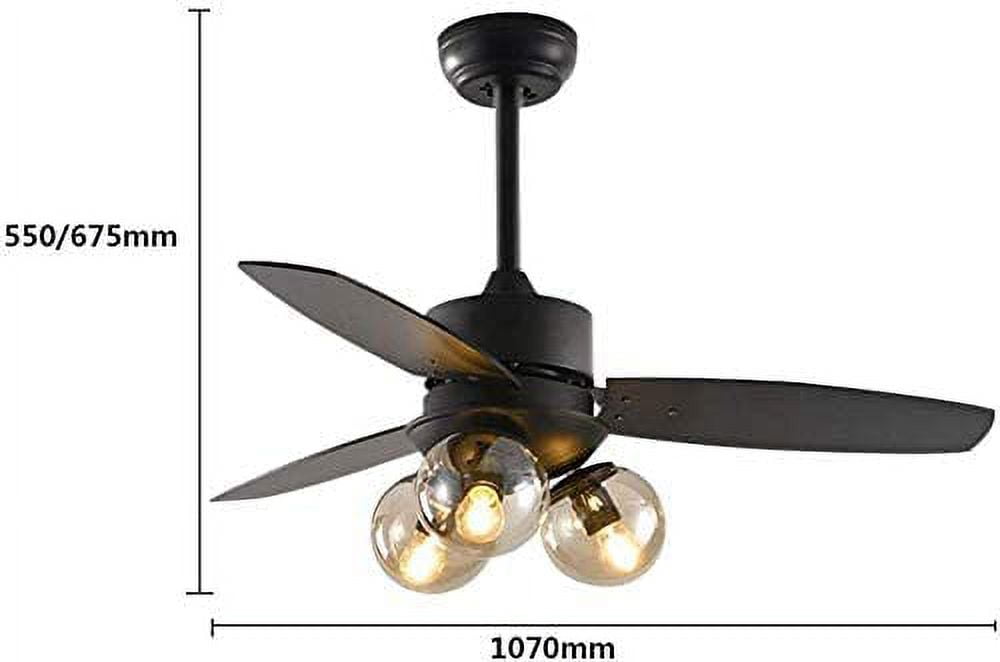 Oukaning LED Ceiling Fan Chandelier with Wooden Blades and Remote Control (Black, 42 in) 1blet