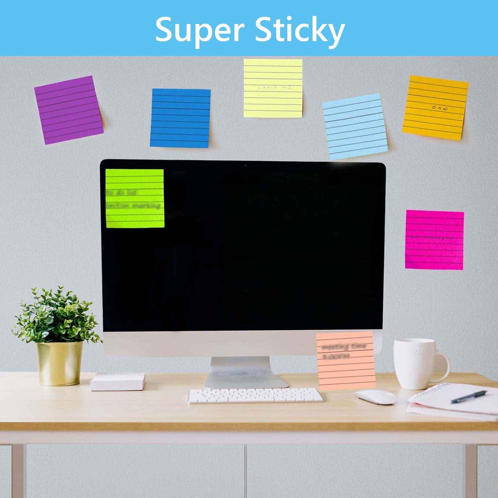 HengBO Lined Sticky Notes Ruled Self-Stick Memo Pads (Assorted Colors, 3 in x 3 in, 8 Pack) 3mza1