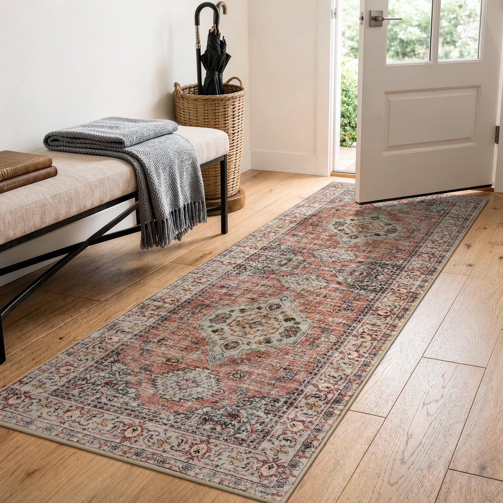 Lahome Washable Runner Rug Vintage Oriental Medallion Non-Slip Area Carpet for Hallway Kitchen (Terracotta, 2 ft x 6 ft) grvju