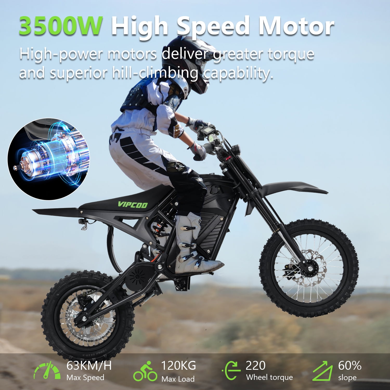 VIPCOO Electric Mountain Bike, High-Speed Off-Road E-Bike with Fat Tires, 330 lb Load Capacity (Black, 63 in) ob9hb