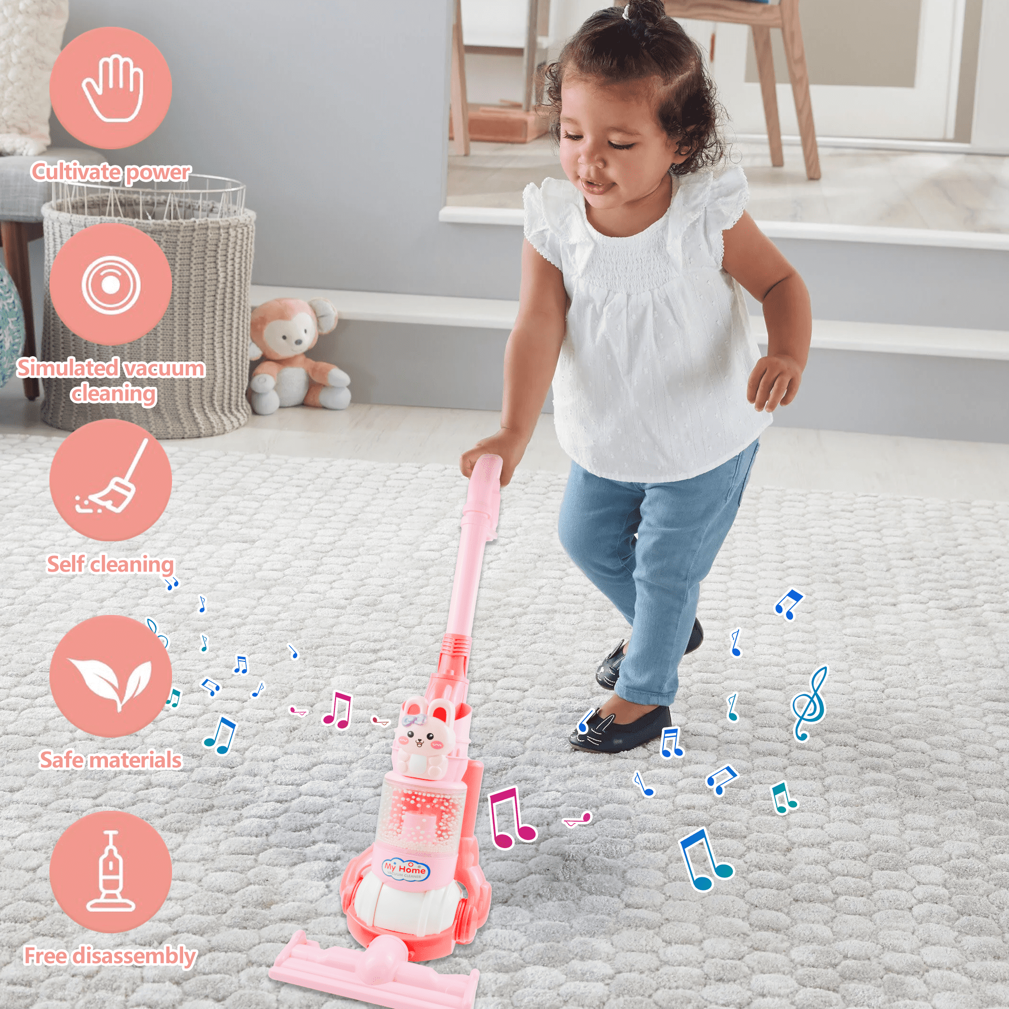 Adofi Kids Toy Vacuum Cleaner with Realistic Suction Lights and Sounds (Pink) oab82