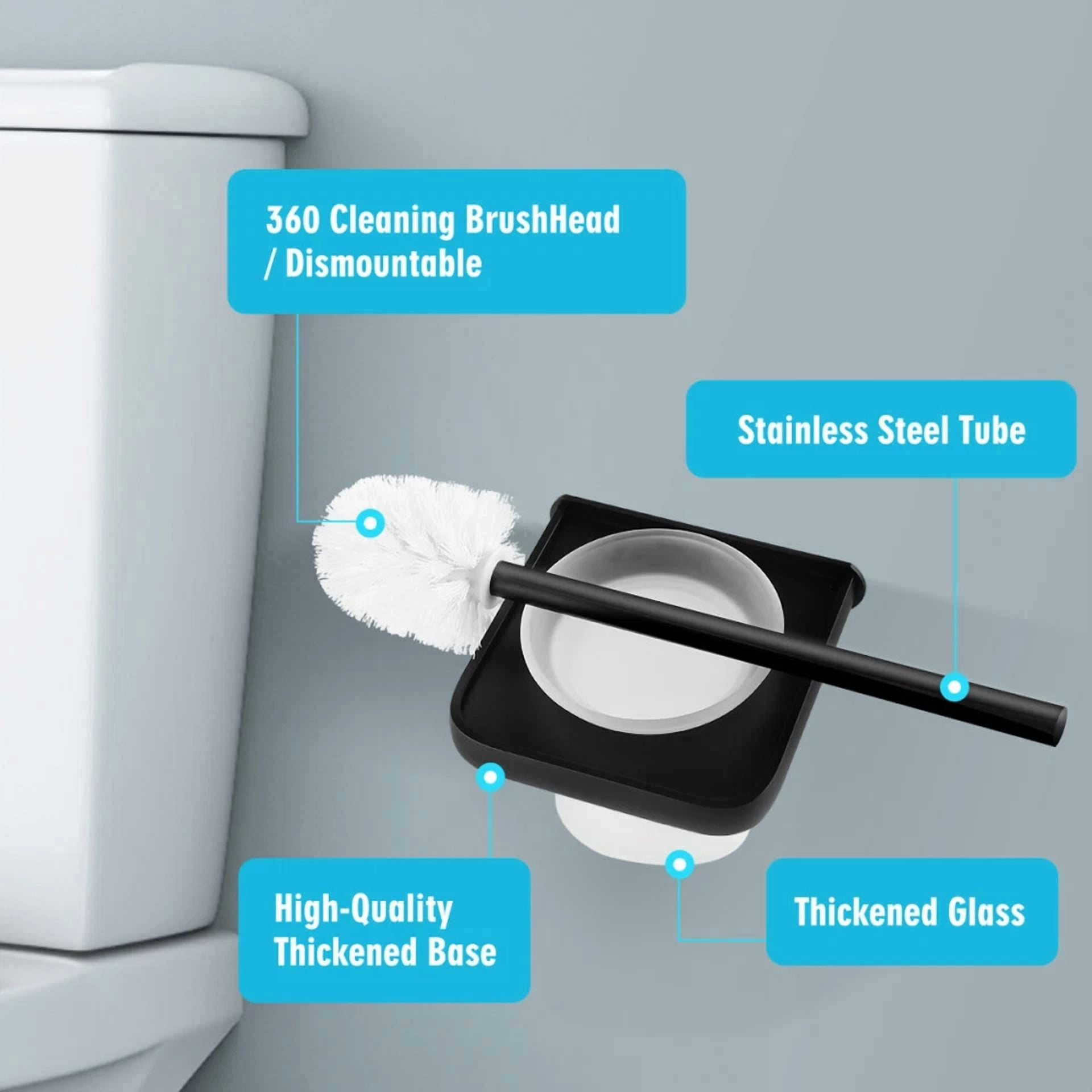 KLYNE Toilet Brush and Holder Set with Space Aluminum Handle (Silver, 15 in) 48ndv