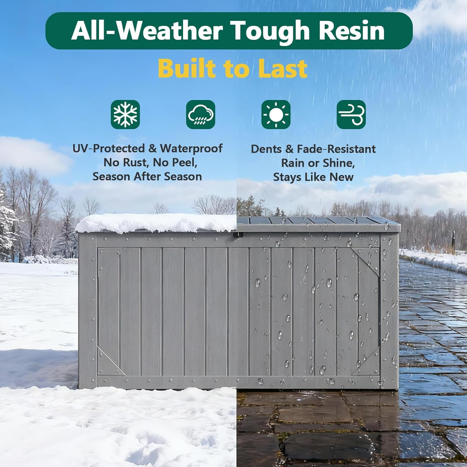 ToyKAKA 100 Gallon Outdoor Storage Box, Weather-Resistant Resin Deck Organizer for Patio Cushions and Garden Tools (Gray, 100 Gallon) mwgfz