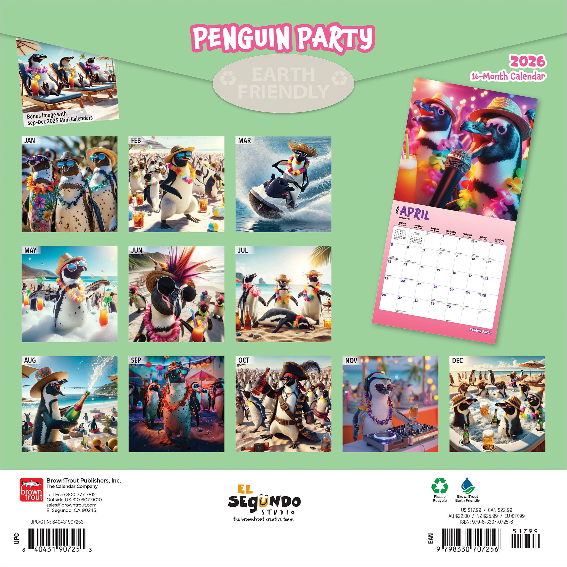 BrownTrout Penguin Party 2026 Wall Calendar (12 in x 24 in) p4xme