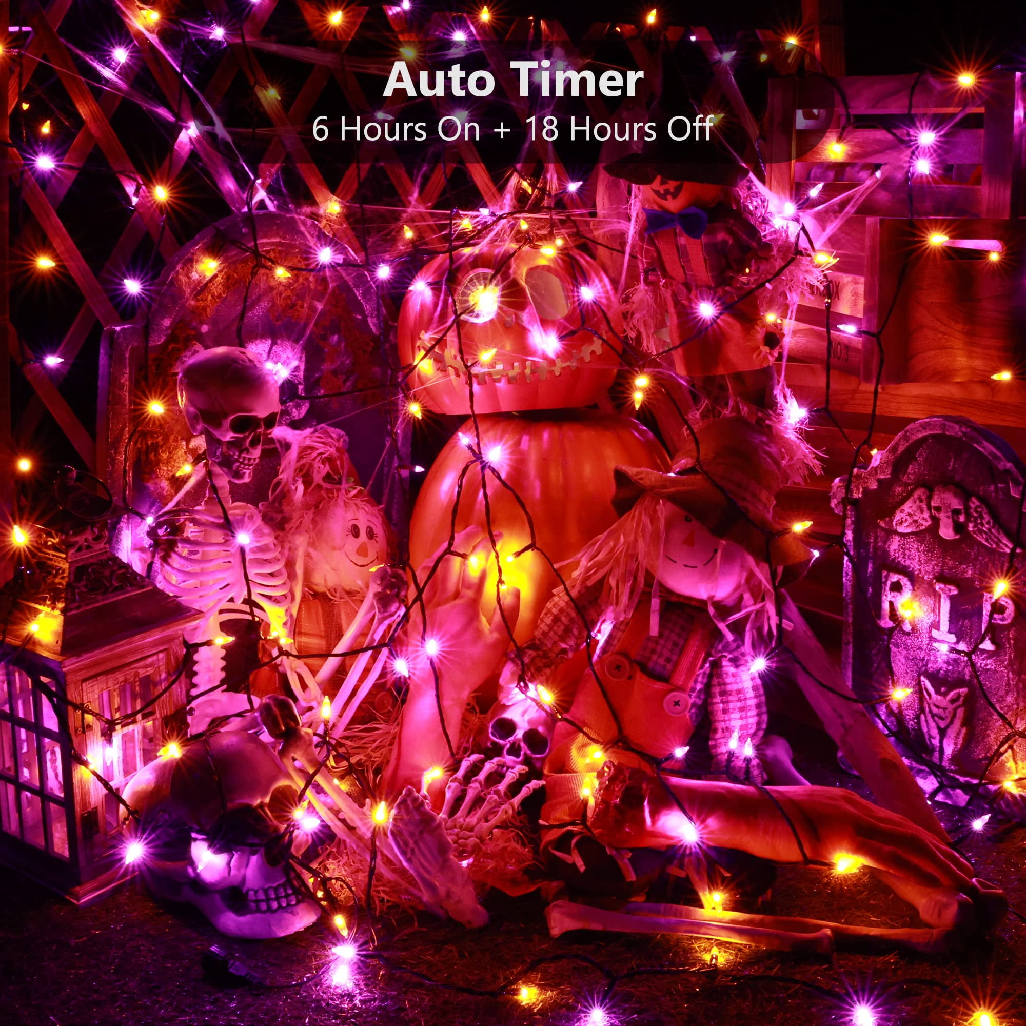 Tetou Halloween String Lights, 100 LED Waterproof Decorative Lights with 8 Lighting Modes and Timer (Orange, 33 ft) o4tvf